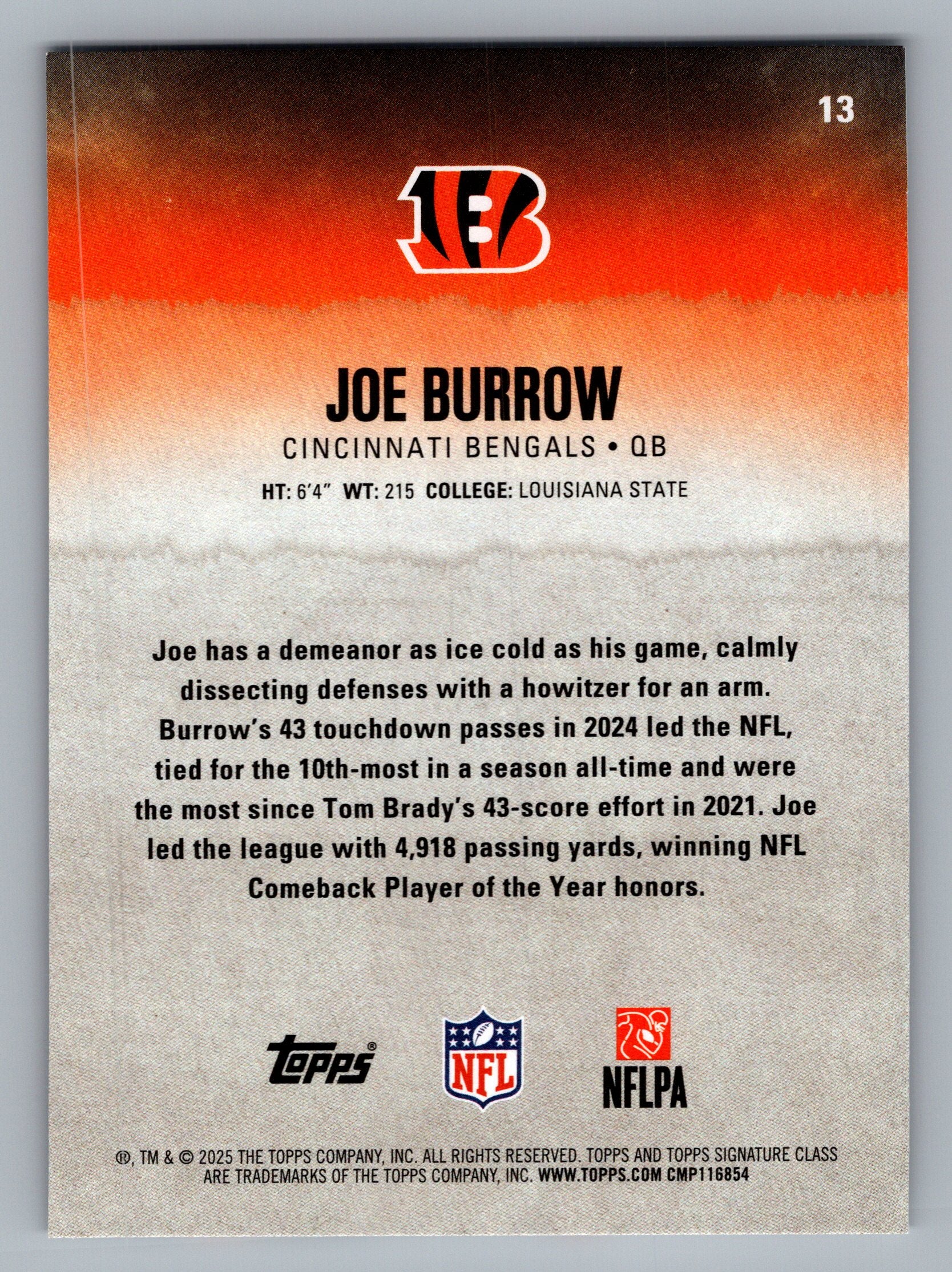 2025 Topps Signature Class #13 Joe Burrow