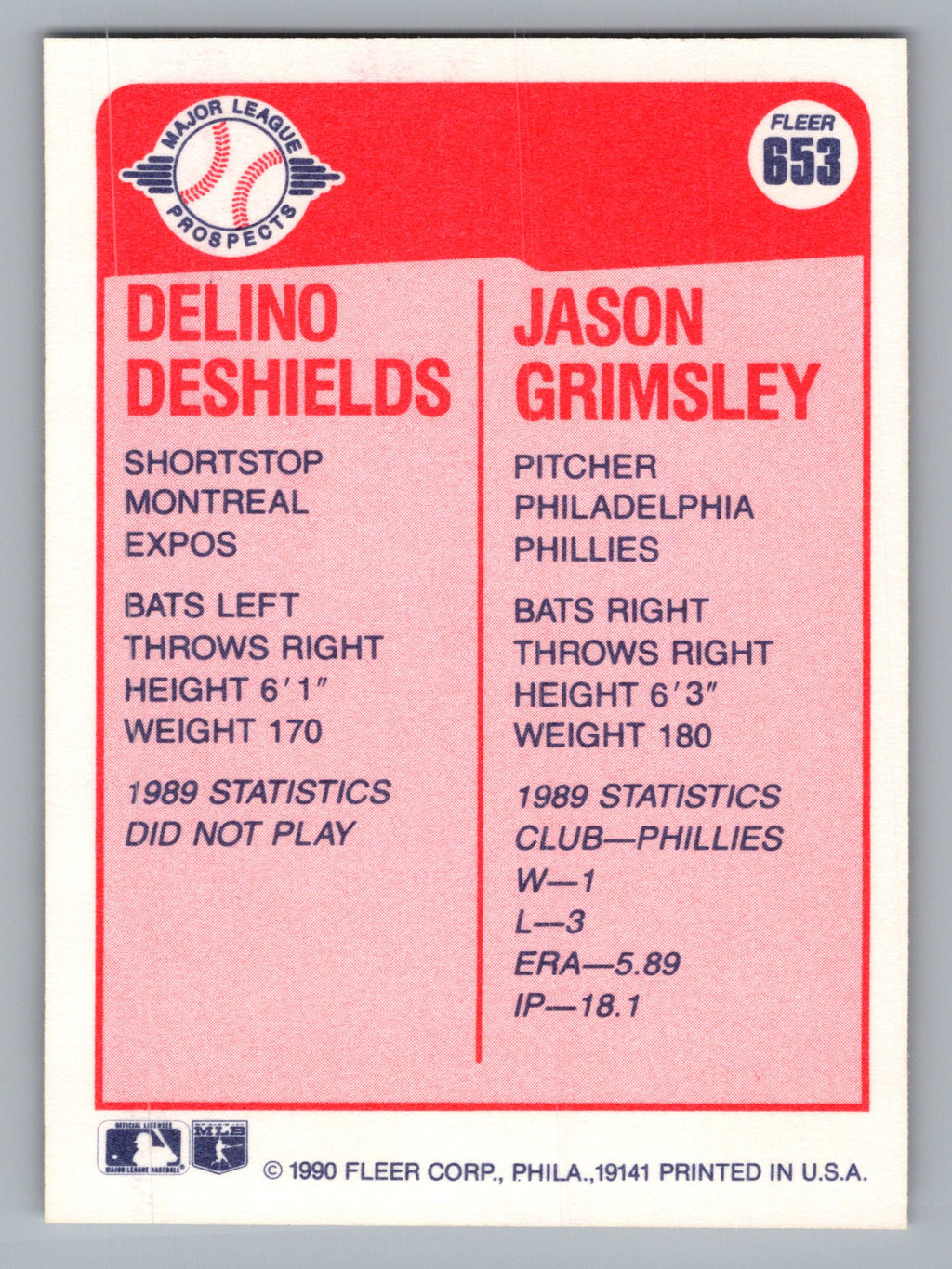 1990 Fleer #653 Delino DeShields / Jason Grimsley