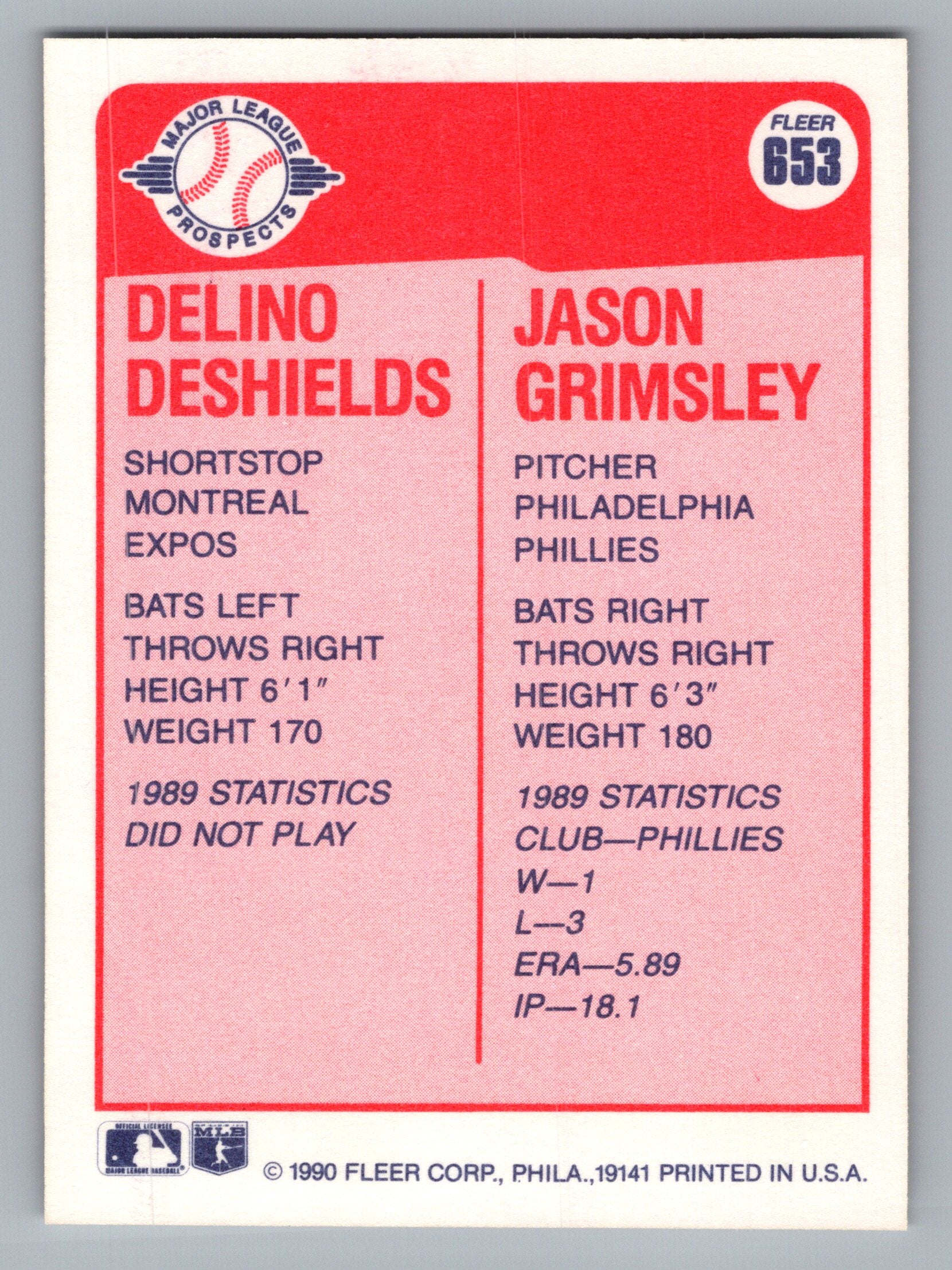 1990 Fleer #653 Delino DeShields / Jason Grimsley