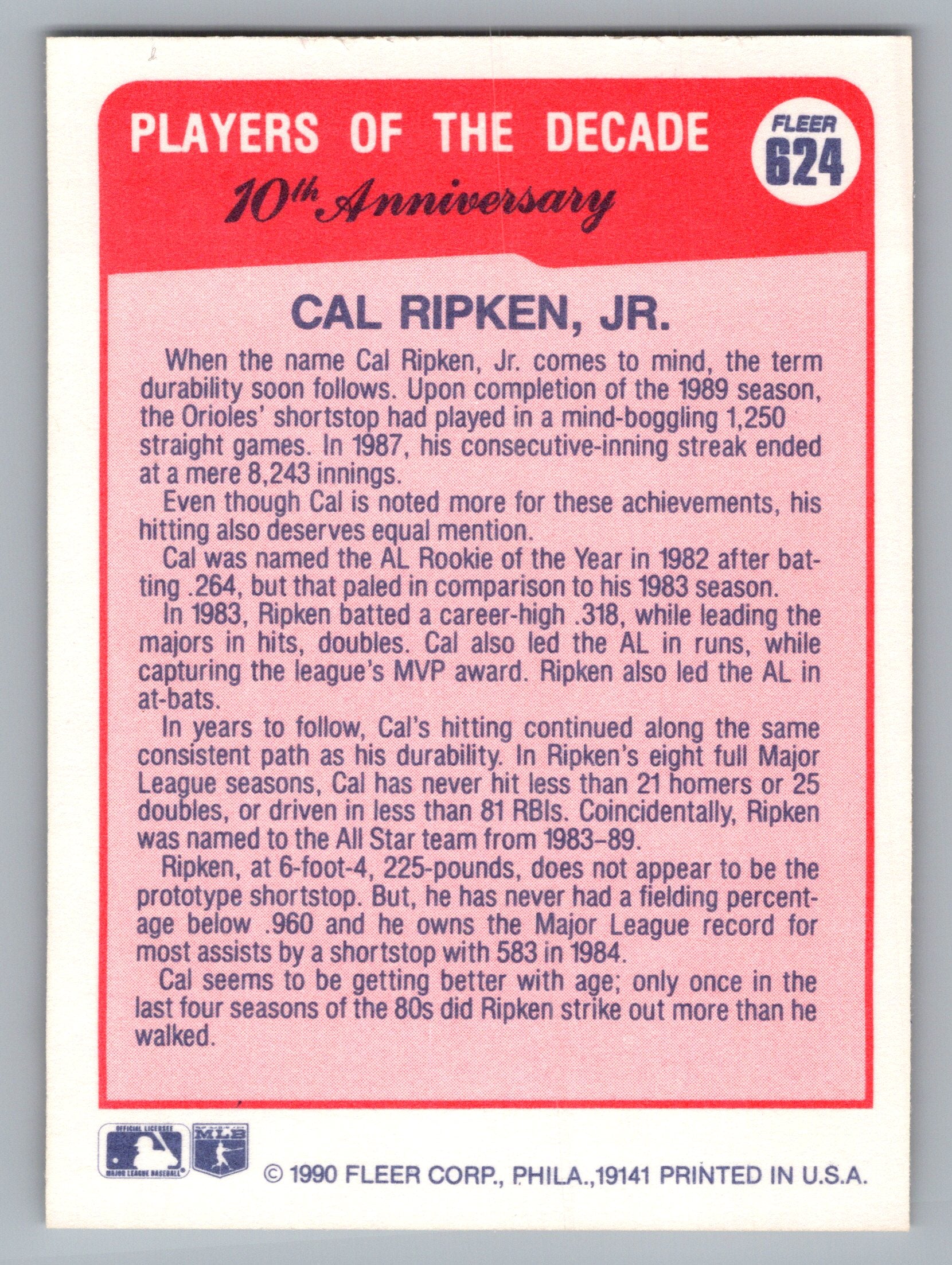 1990 Fleer #624 Cal Ripken, Jr.
