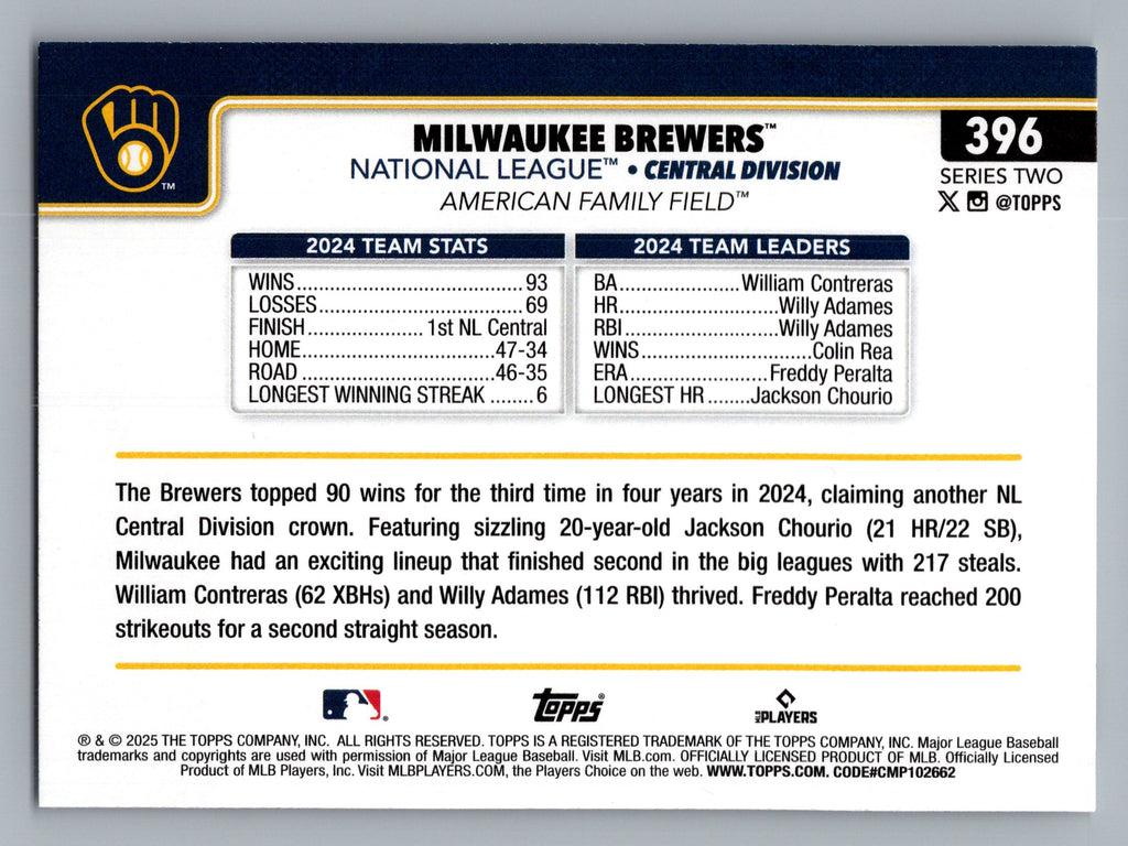 2025 Topps #396 Milwaukee Brewers