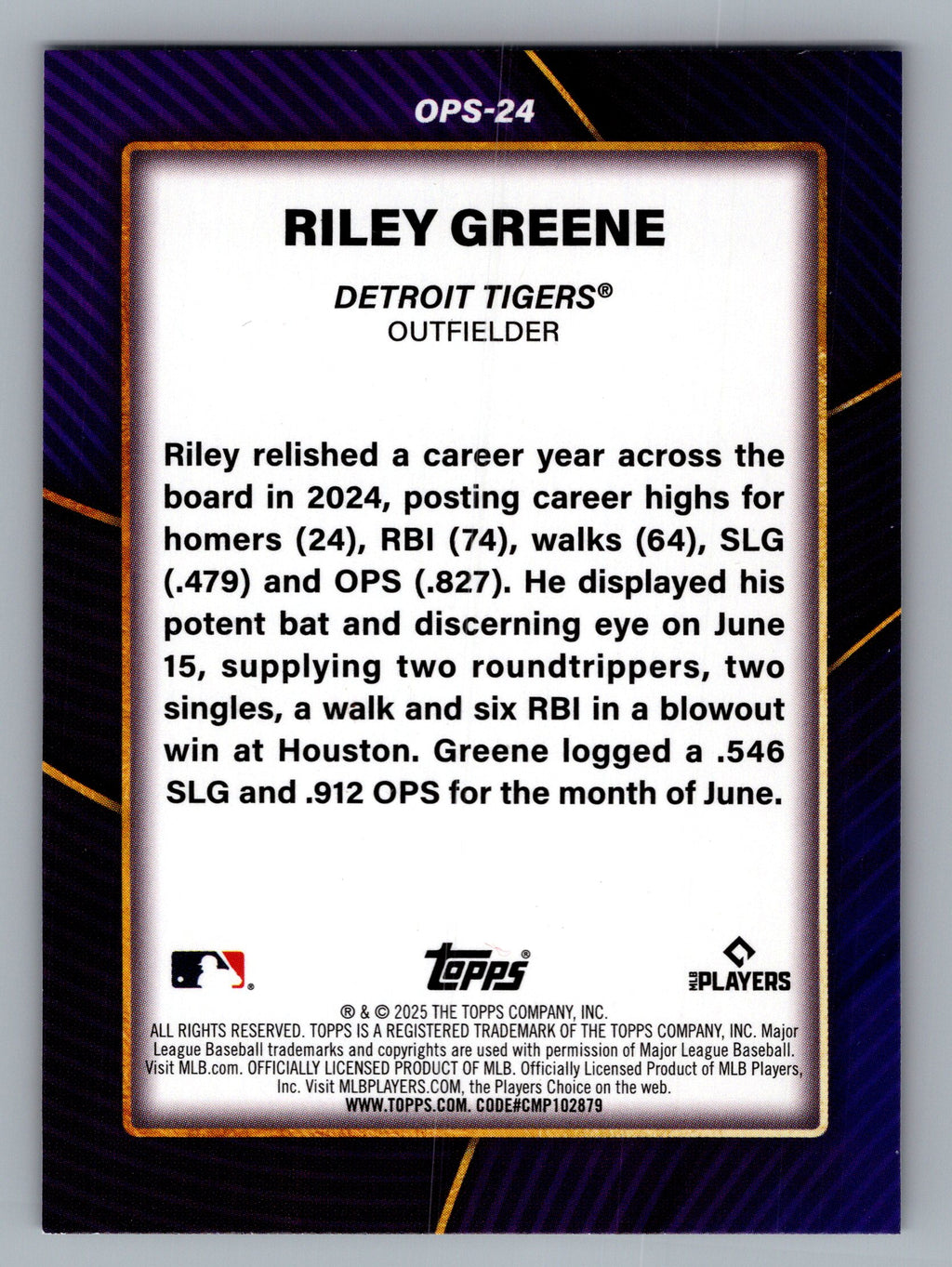 2025 Topps #OPS-24 Riley Greene OPS Leaders