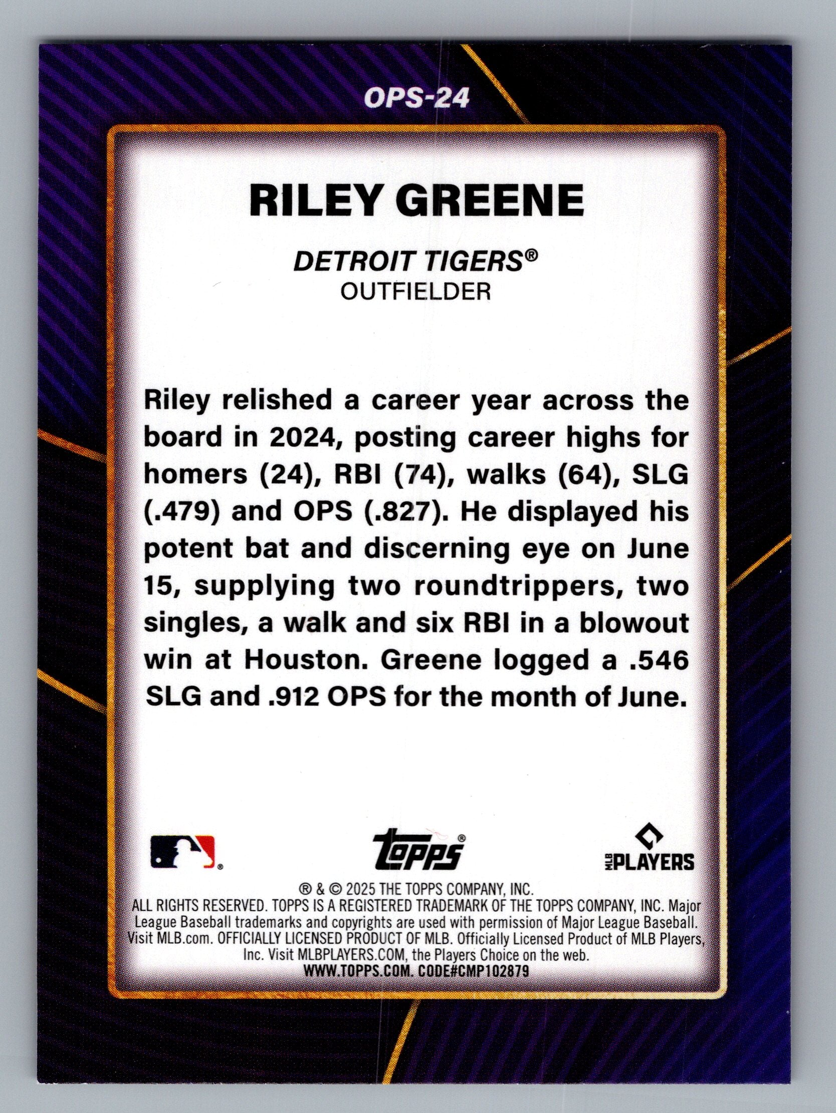 2025 Topps #OPS-24 Riley Greene OPS Leaders
