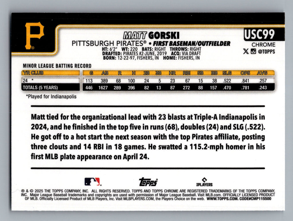 2025 Topps Chrome Update #USC99 Matt Gorski X-Fractors