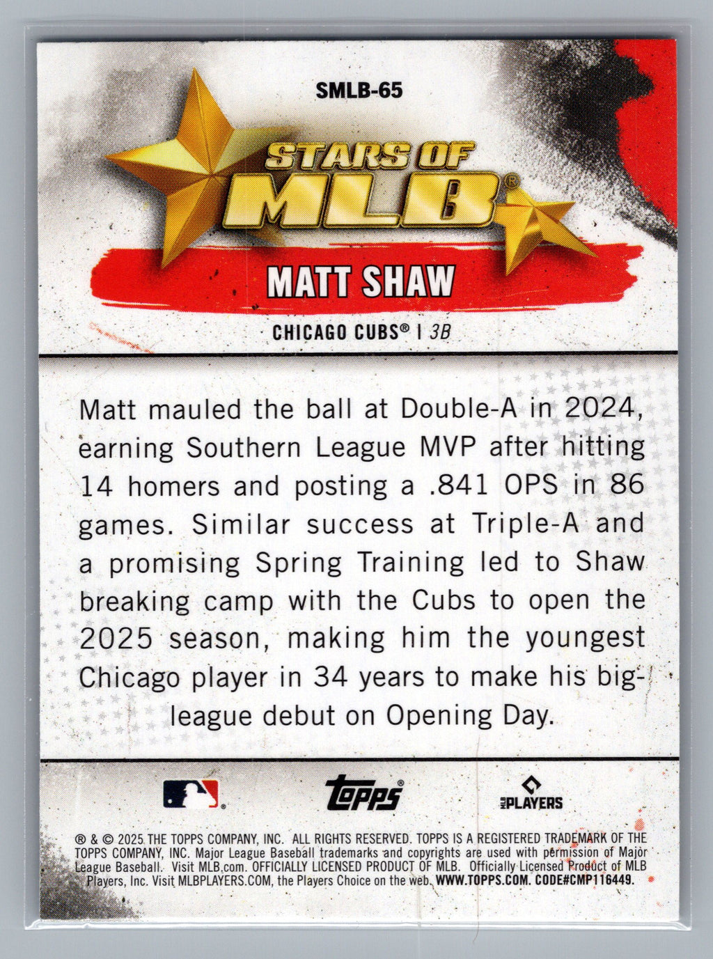 2025 Topps Update #SMLB-65 Matt Shaw Stars of MLB