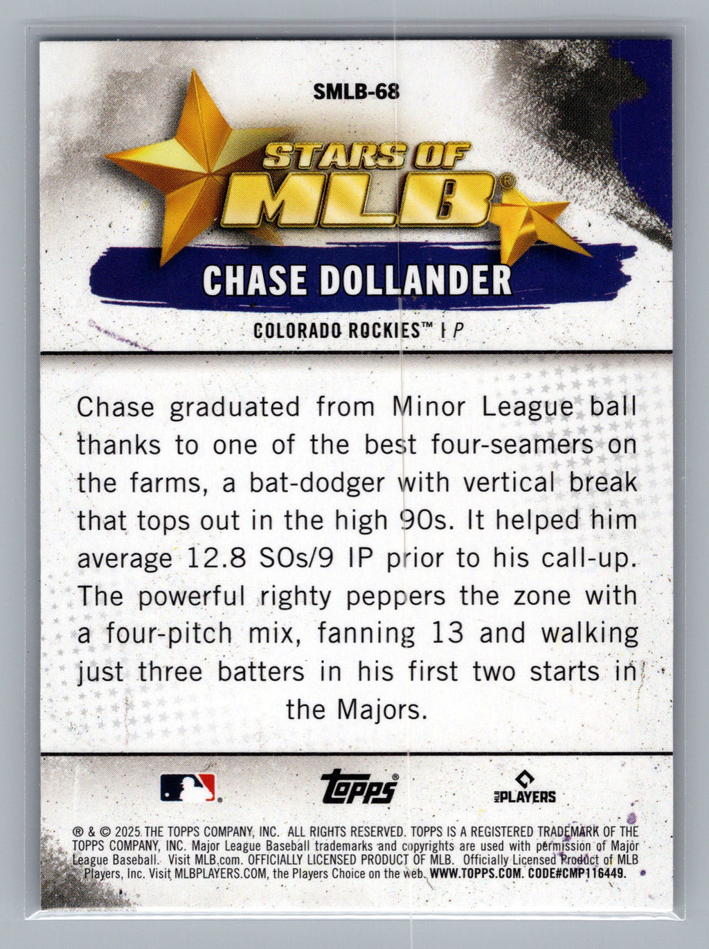 2025 Topps Update #SMLB-68 Chase Dollander Stars of MLB