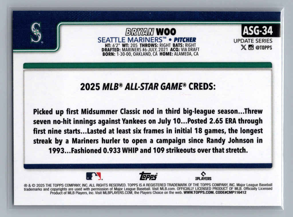 2025 Topps Update #ASG-34 Bryan Woo 2025 All-Star Game