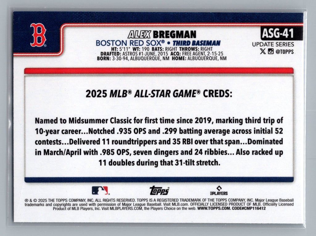 2025 Topps Update #ASG-41 Alex Bregman 2025 All-Star Game