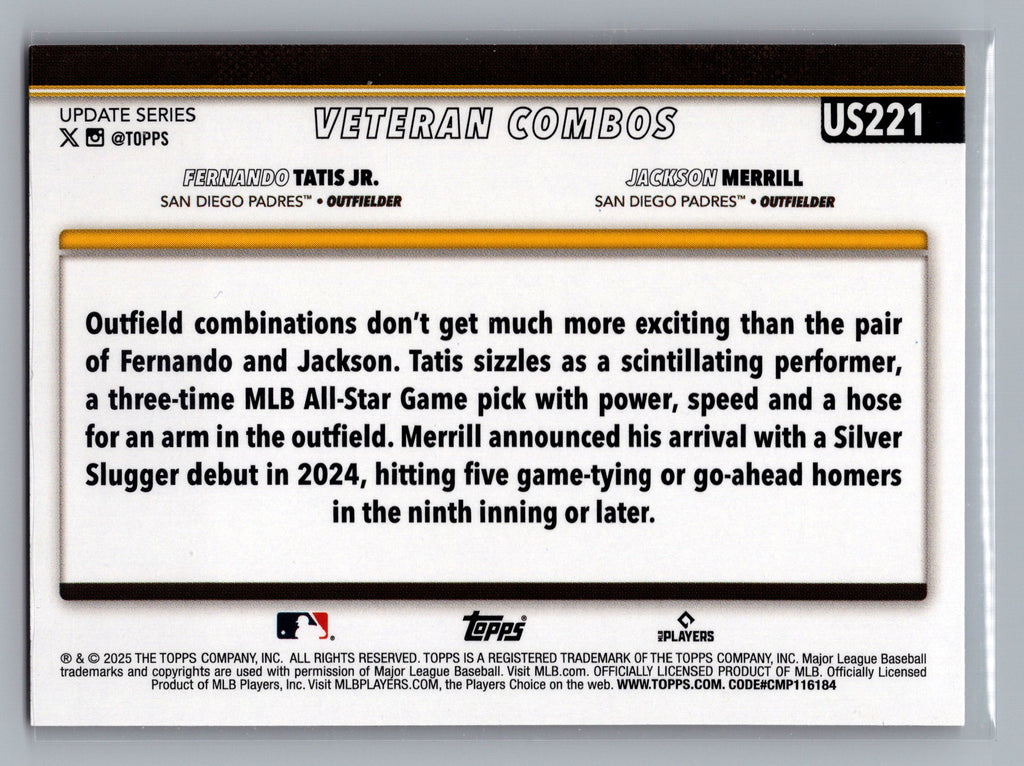 2025 Topps Update #US221 Jackson Merrill / Fernando Tatis Jr. Holiday