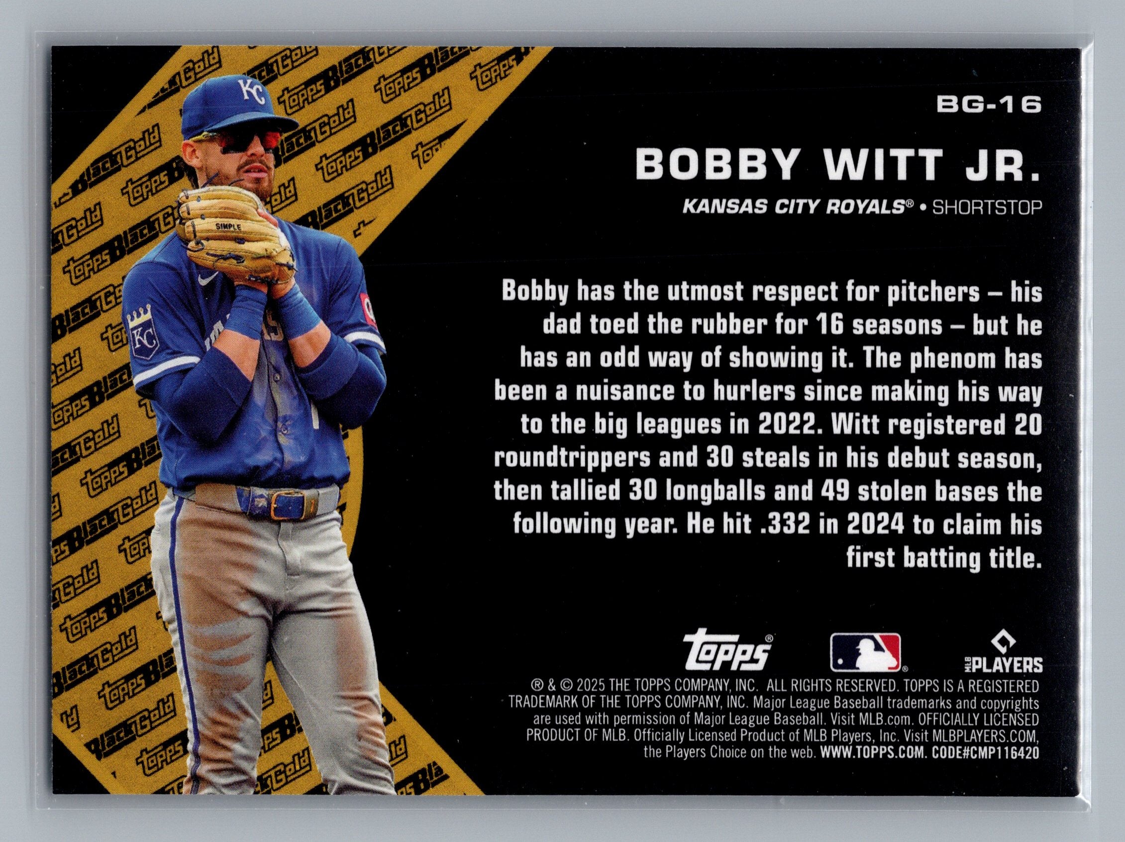 2025 Topps Update #BG-16 Bobby Witt Jr. Topps Black Gold