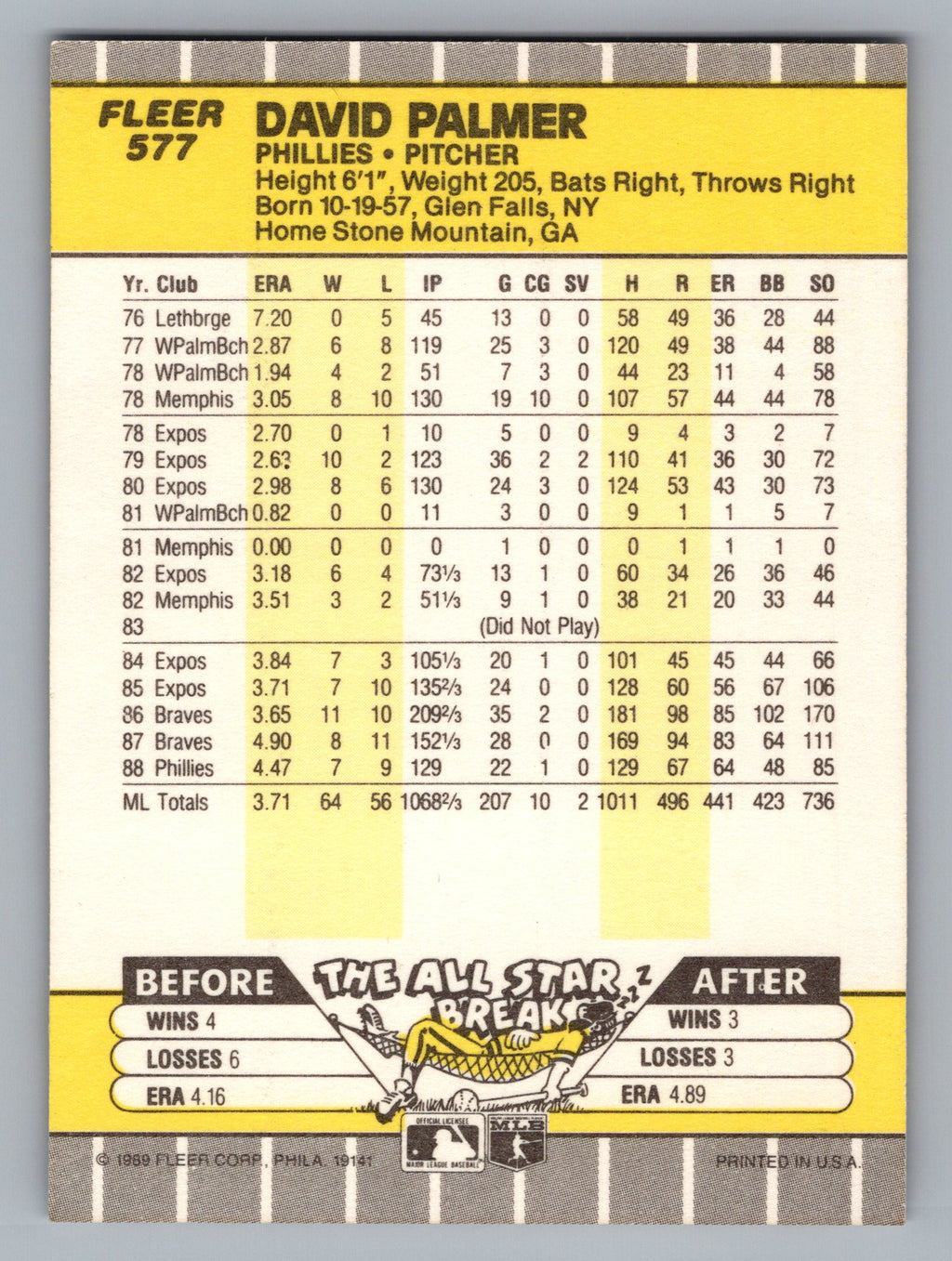 1989 Fleer #577 David Palmer