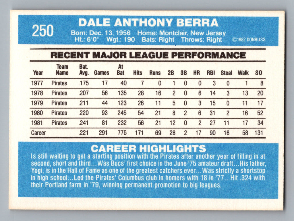 1982 Donruss #250 Dale Berra