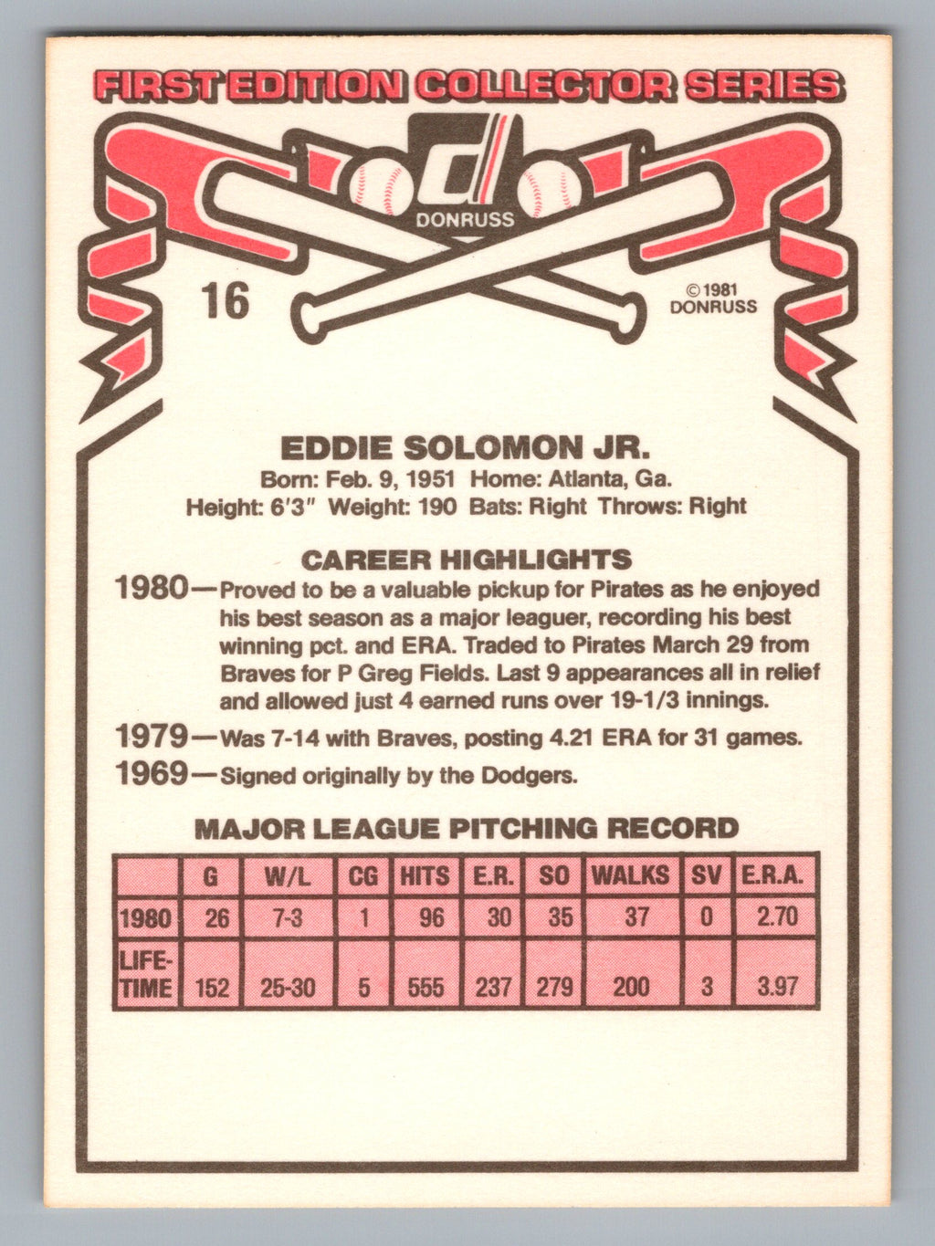 1981 Donruss #16 Eddie Solomon