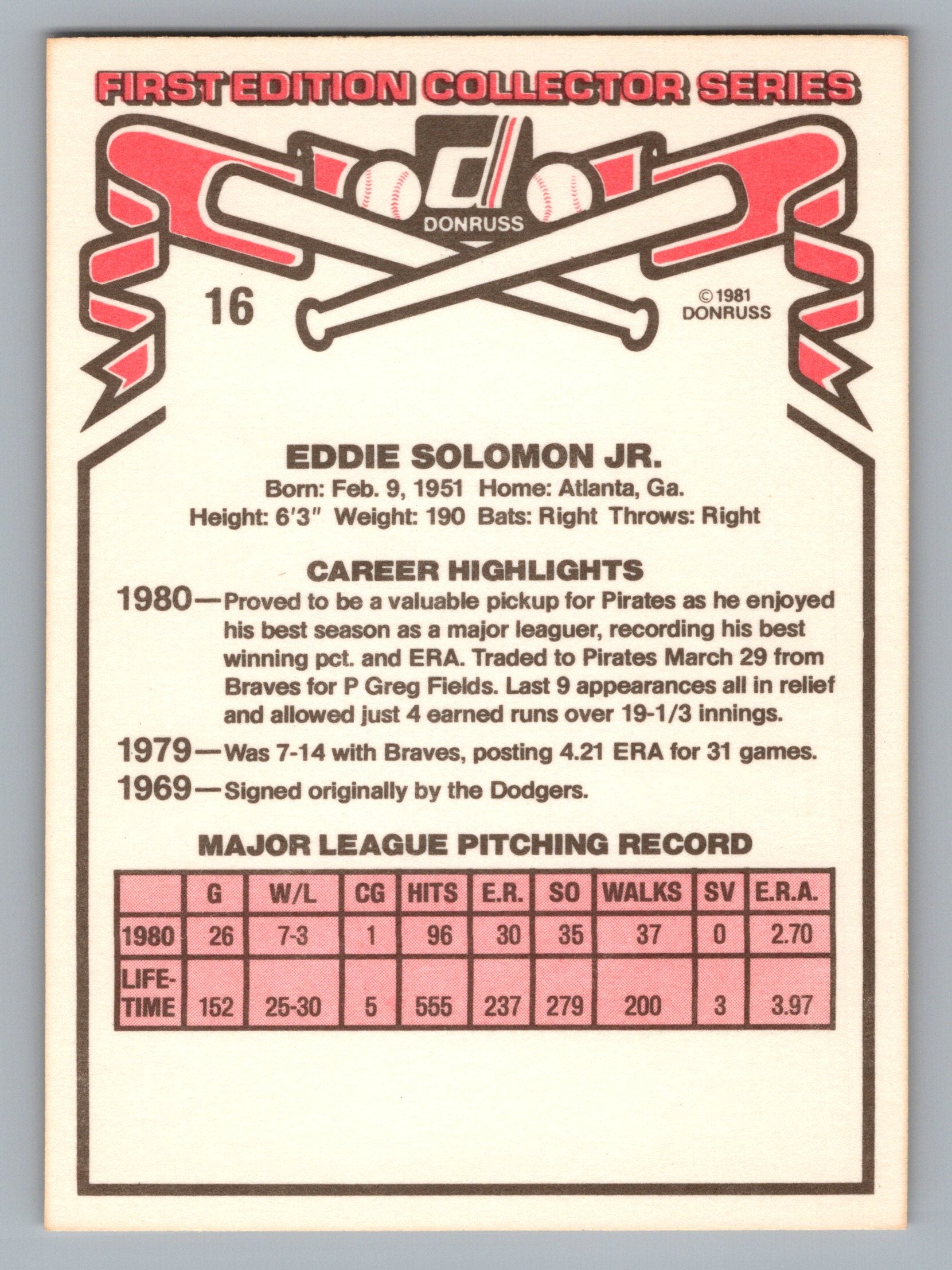 1981 Donruss #16 Eddie Solomon