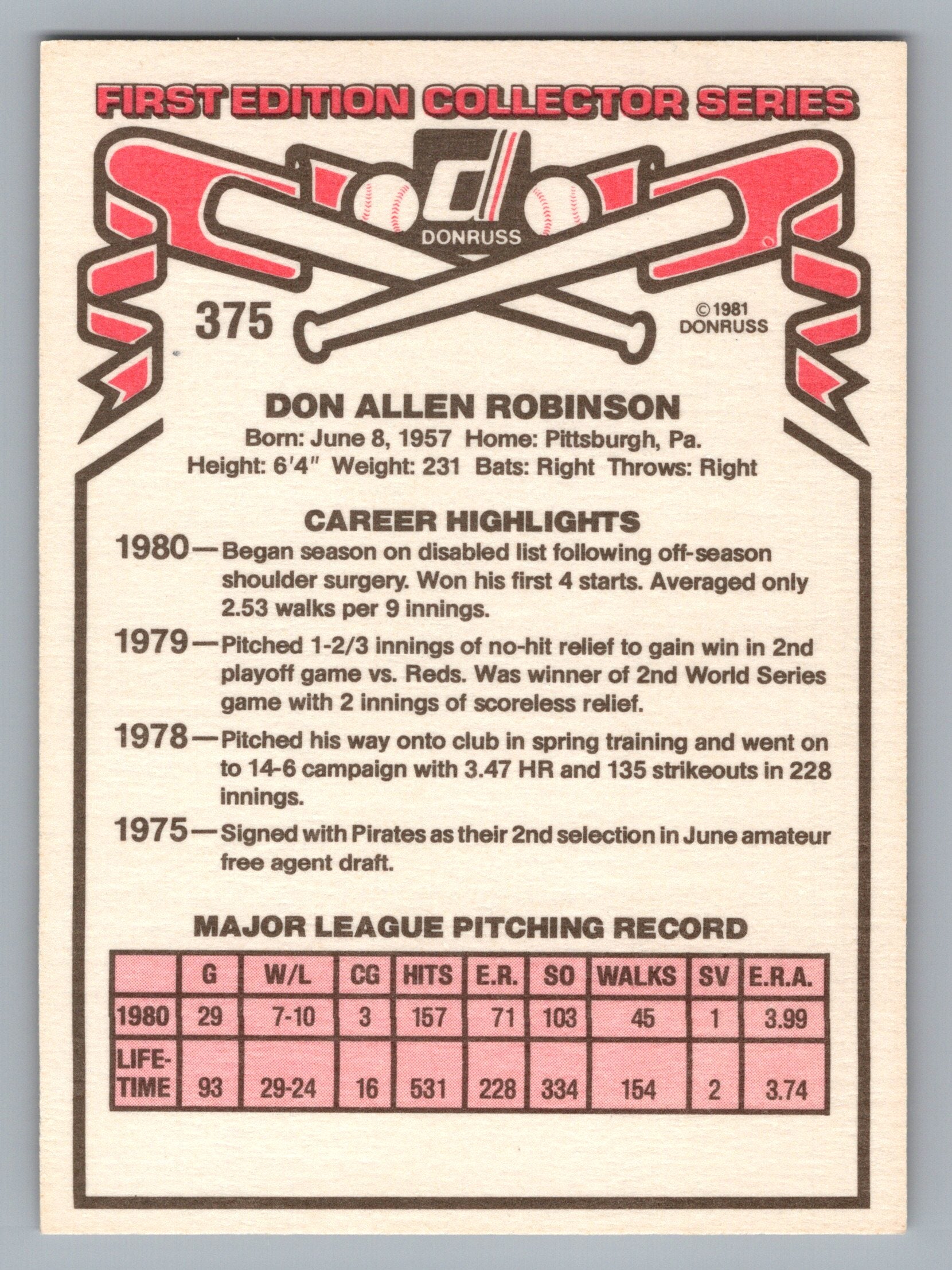 1981 Donruss #375 Don Robinson