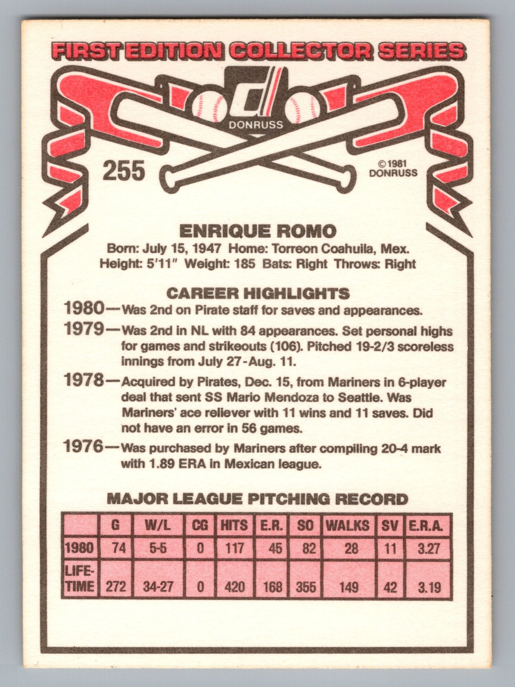 1981 Donruss #255 Enrique Romo