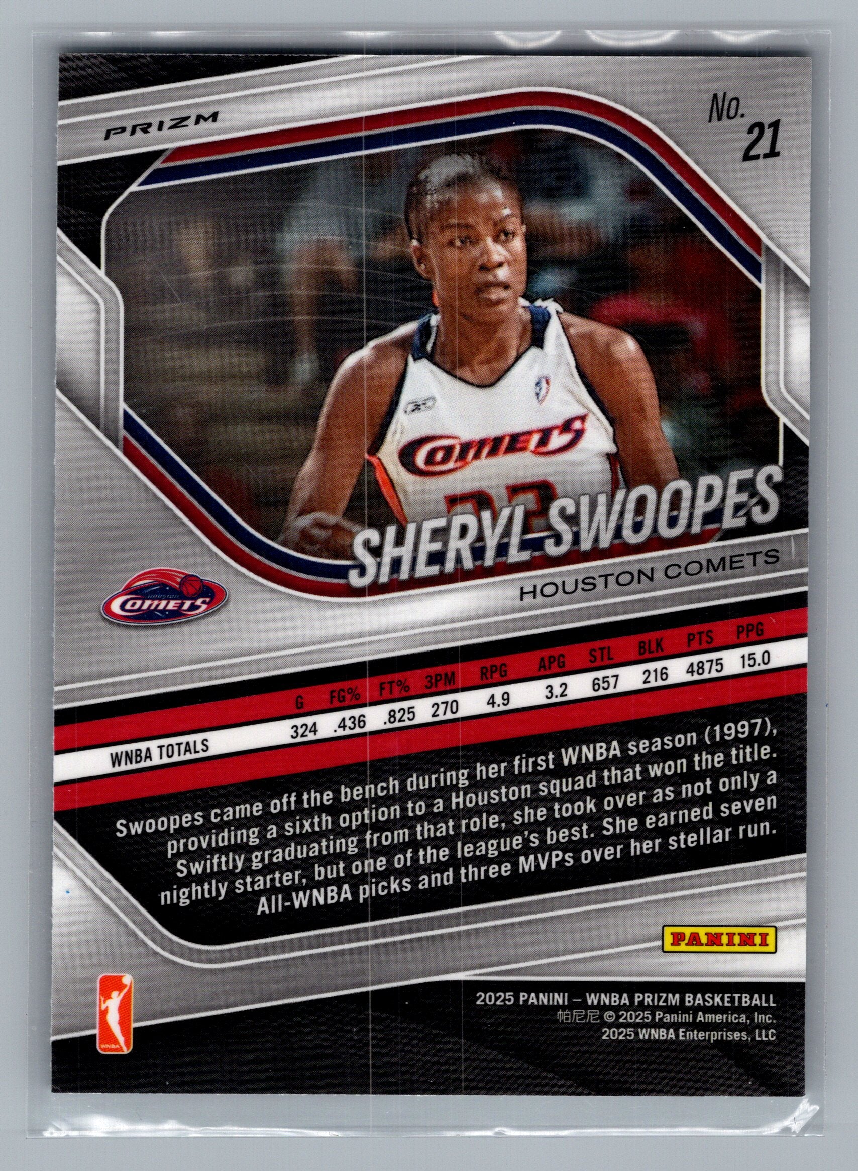 2025 Panini Prizm WNBA #21 Sheryl Swoopes White Seismic Prizms