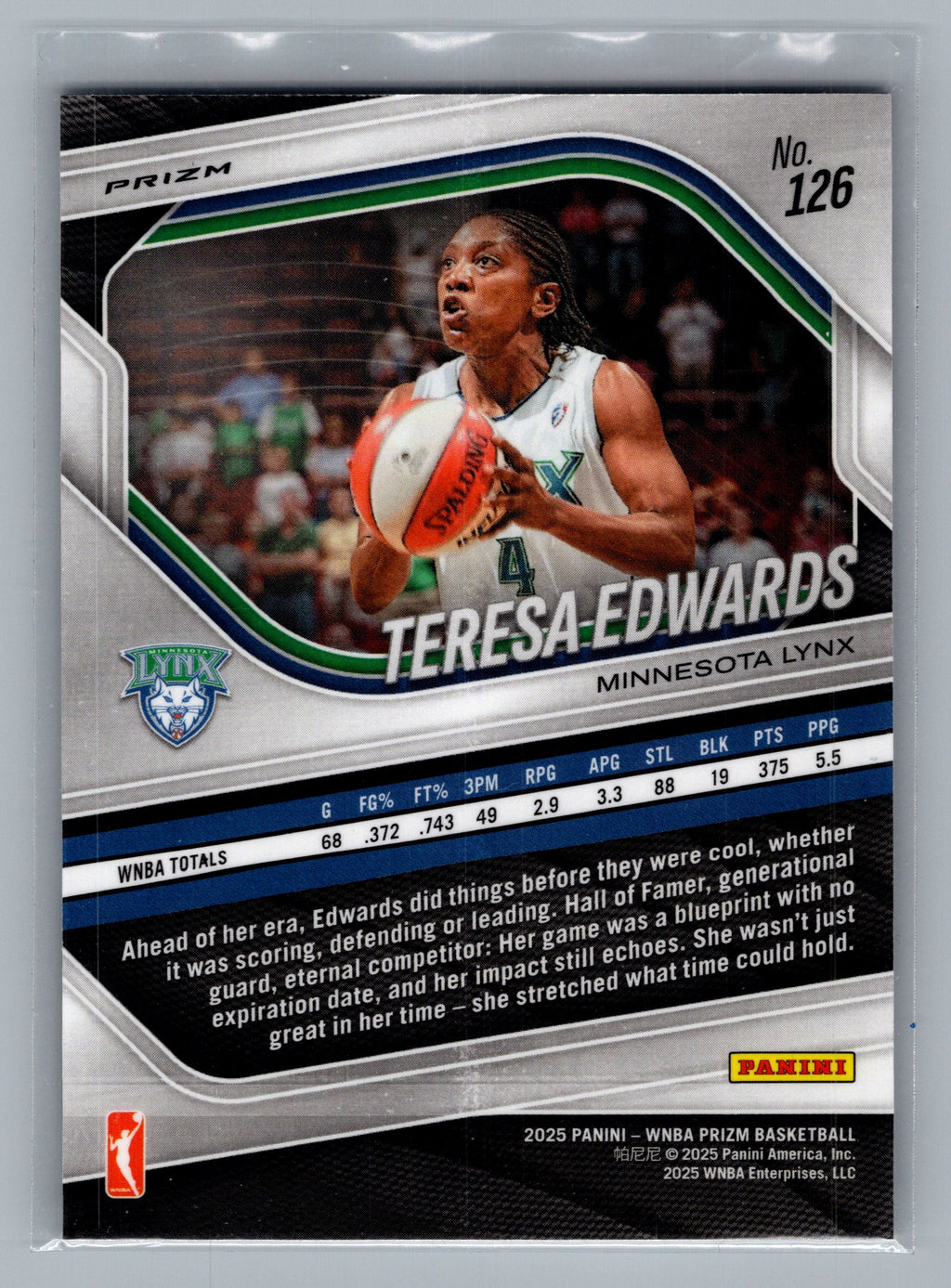 2025 Panini Prizm WNBA #126 Teresa Edwards White Seismic Prizms