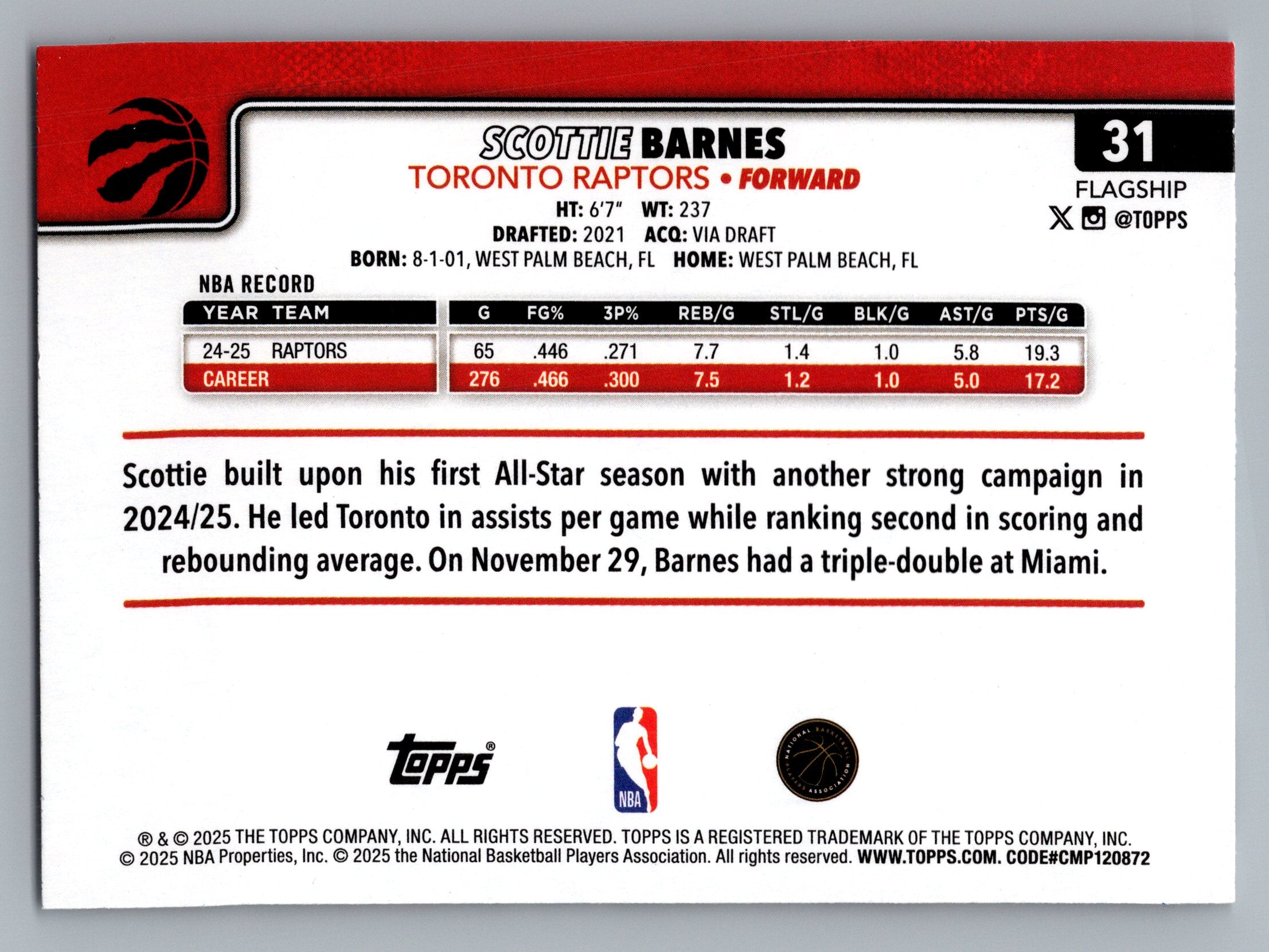 2025-26 Topps #31 Scottie Barnes Season Tip Off