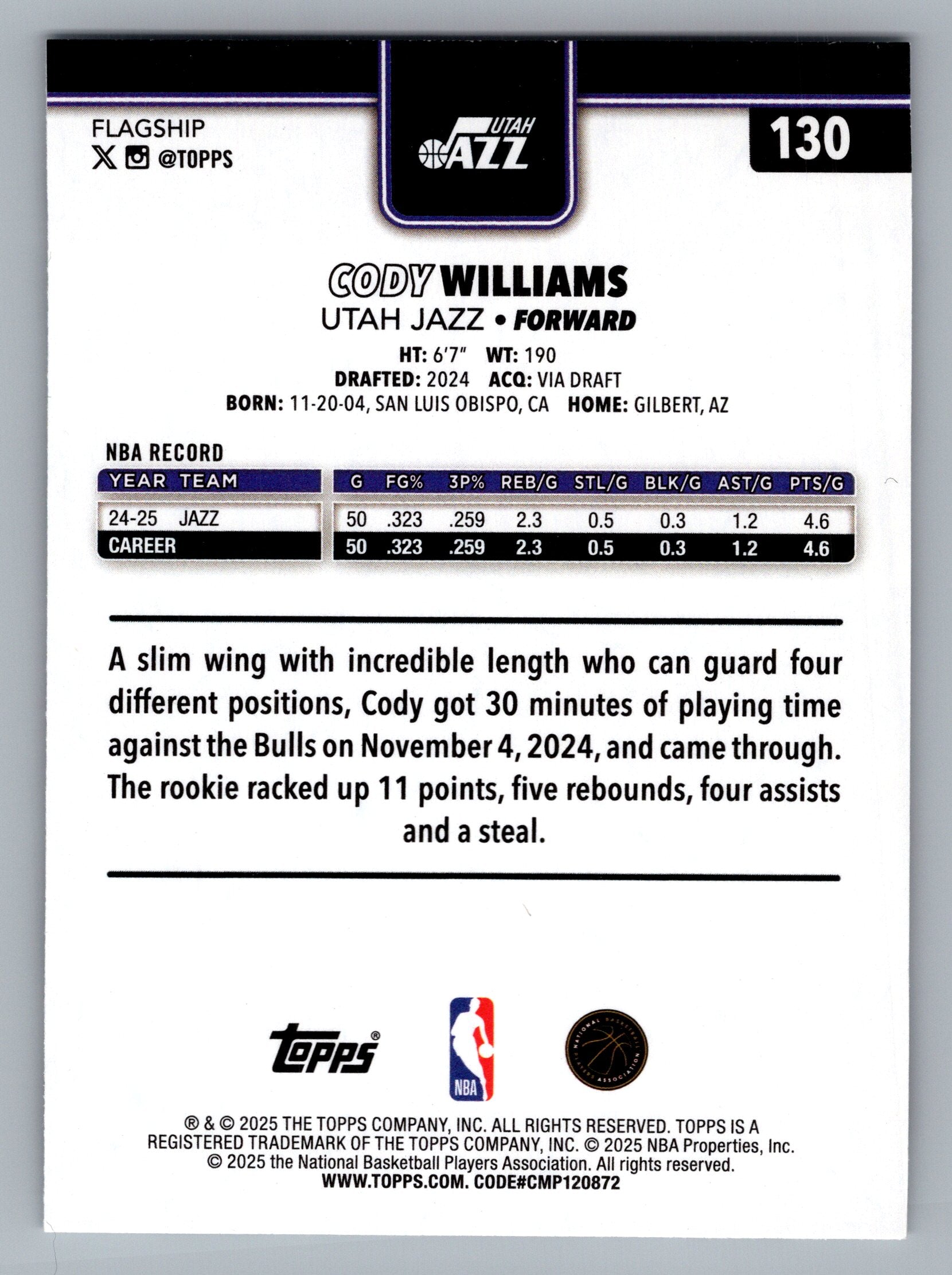 2025-26 Topps #130 Cody Williams Season Tip Off
