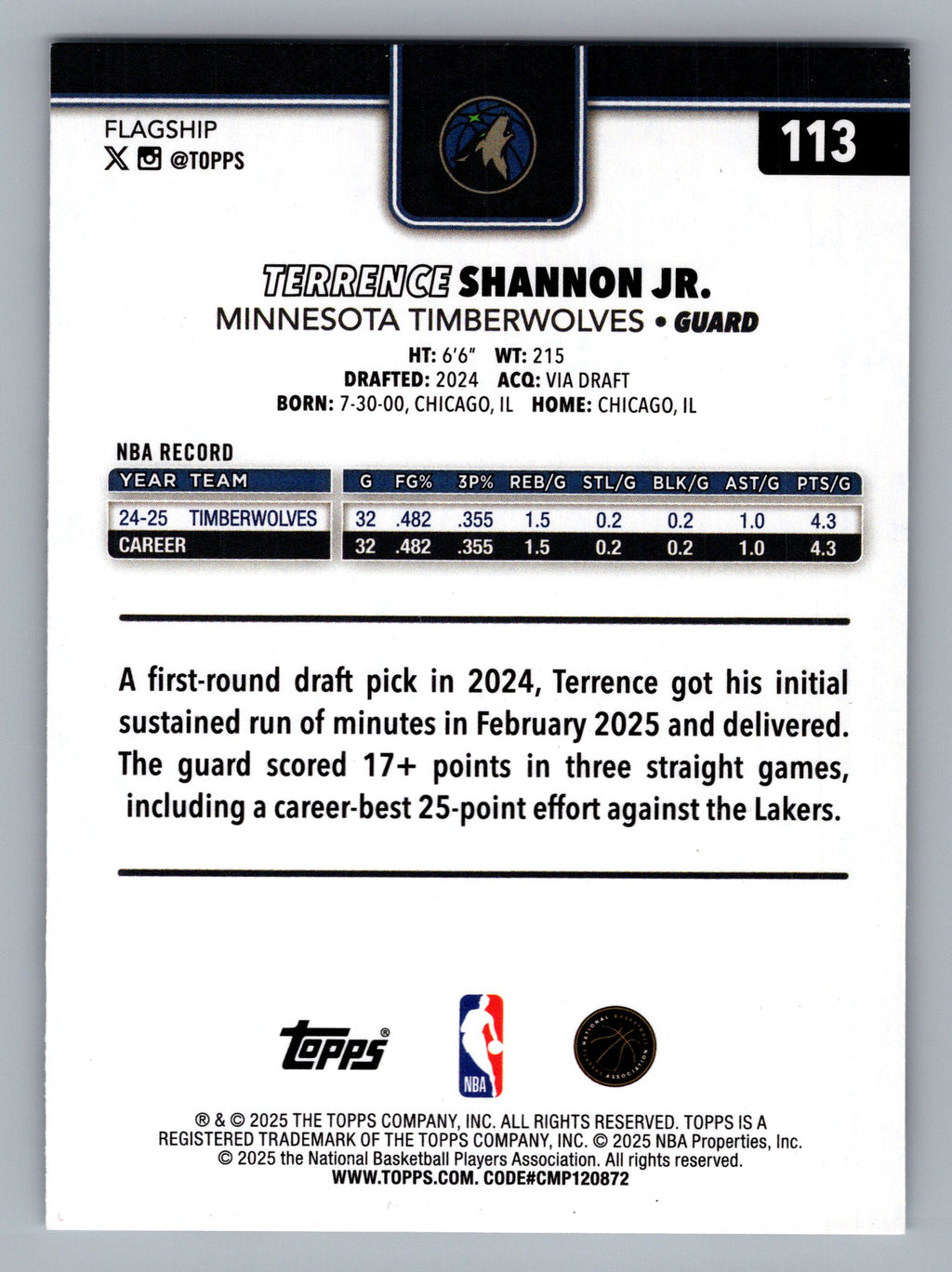 2025-26 Topps #113 Terrence Shannon Jr. Season Tip Off
