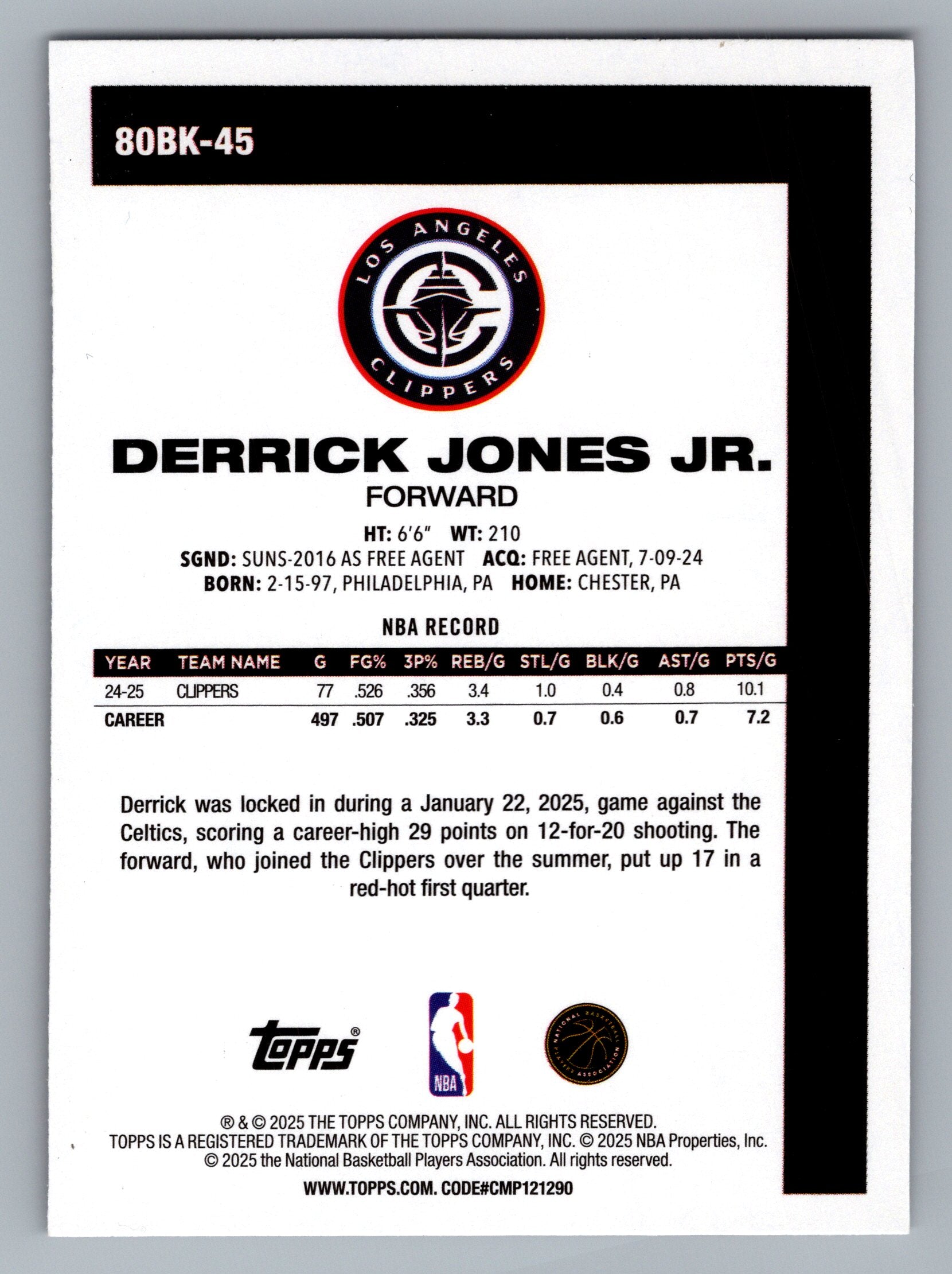 2025-26 Topps #80BK-45 Derrick Jones Jr. 1980-81 Topps Basketball