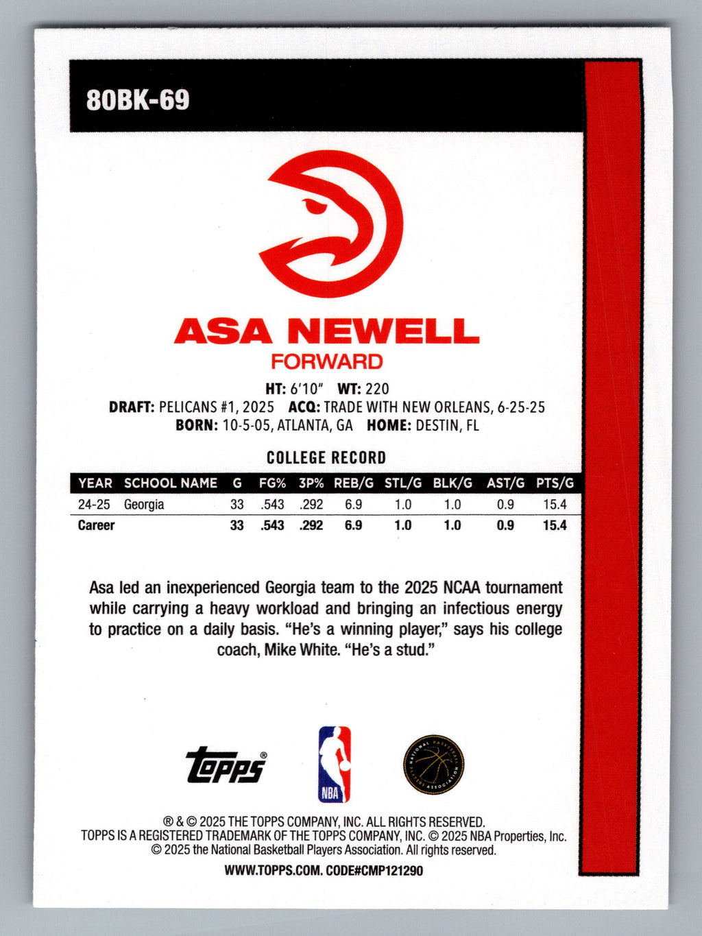 2025-26 Topps #80BK-69 Asa Newell 1980-81 Topps Basketball