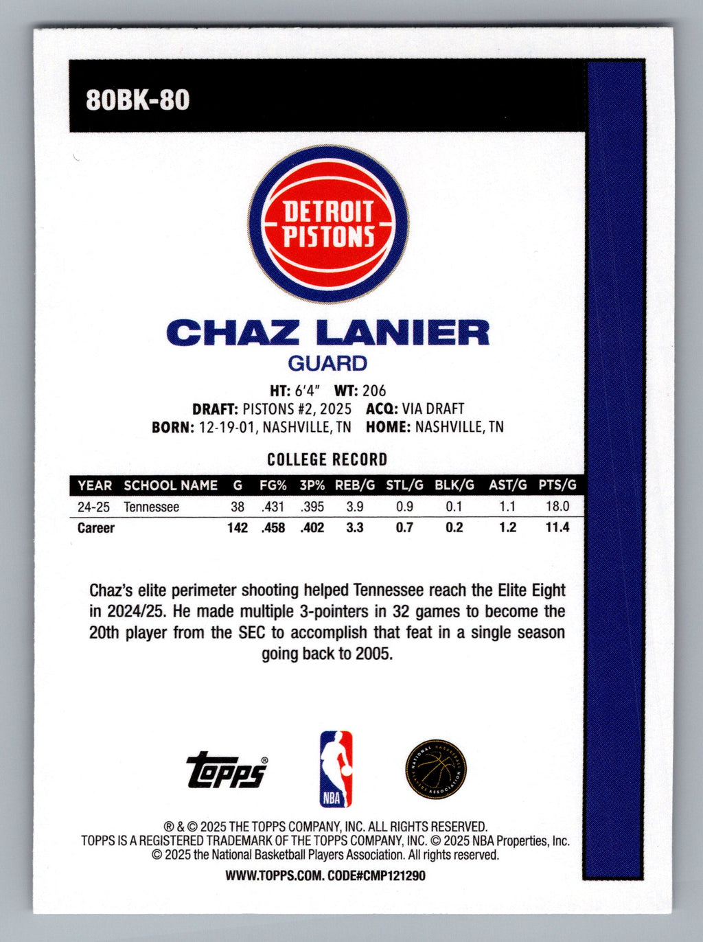 2025-26 Topps #80BK-80 Chaz Lanier 1980-81 Topps Basketball