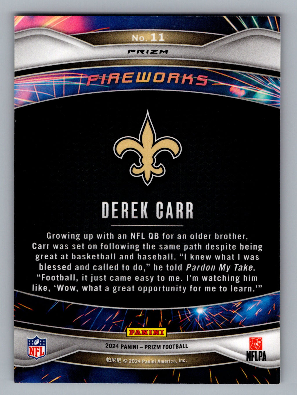 2024 Panini Prizm #11 Derek Carr Fireworks Green Wave Prizm