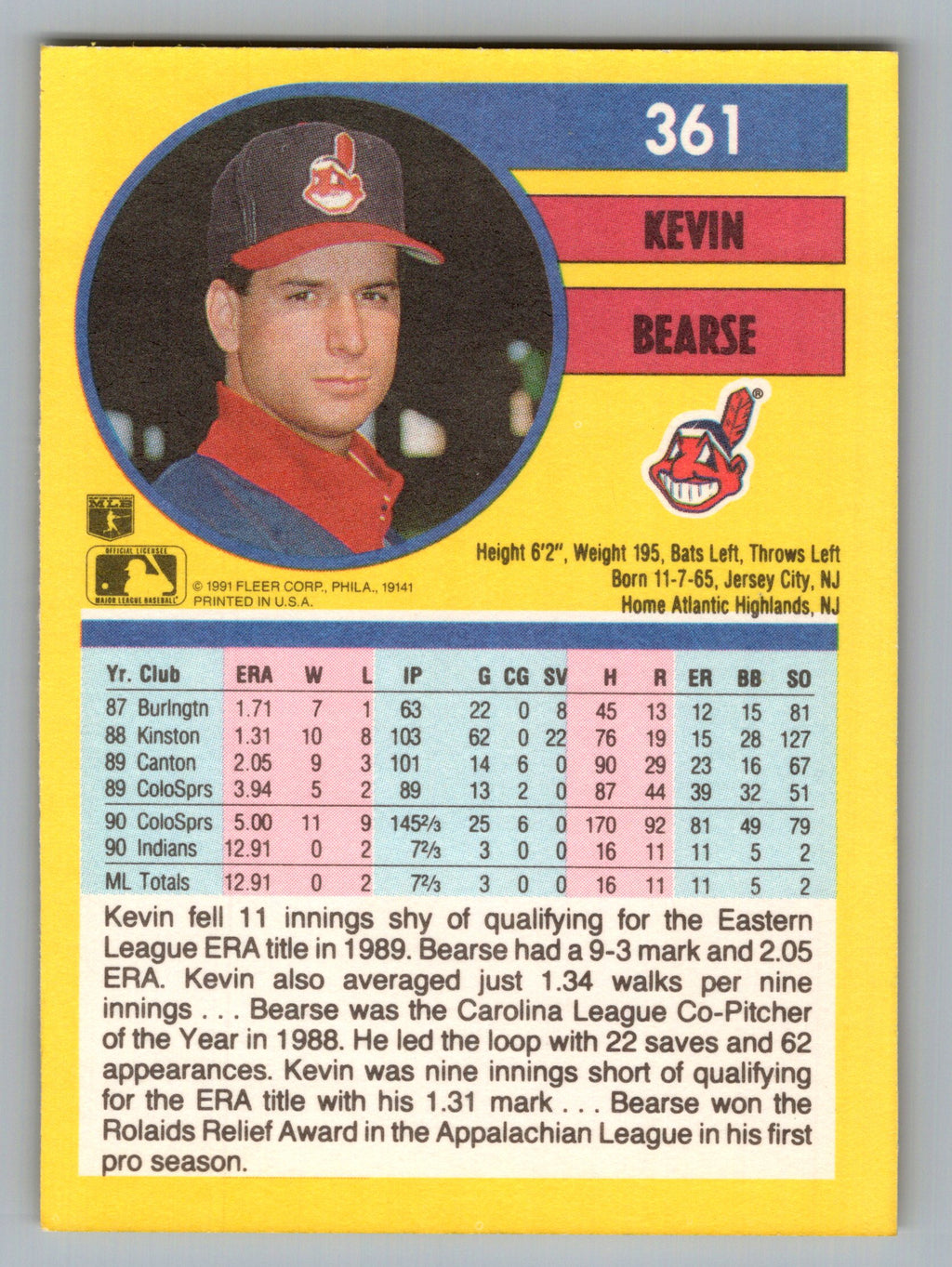 1991 Fleer #361 Kevin Bearse