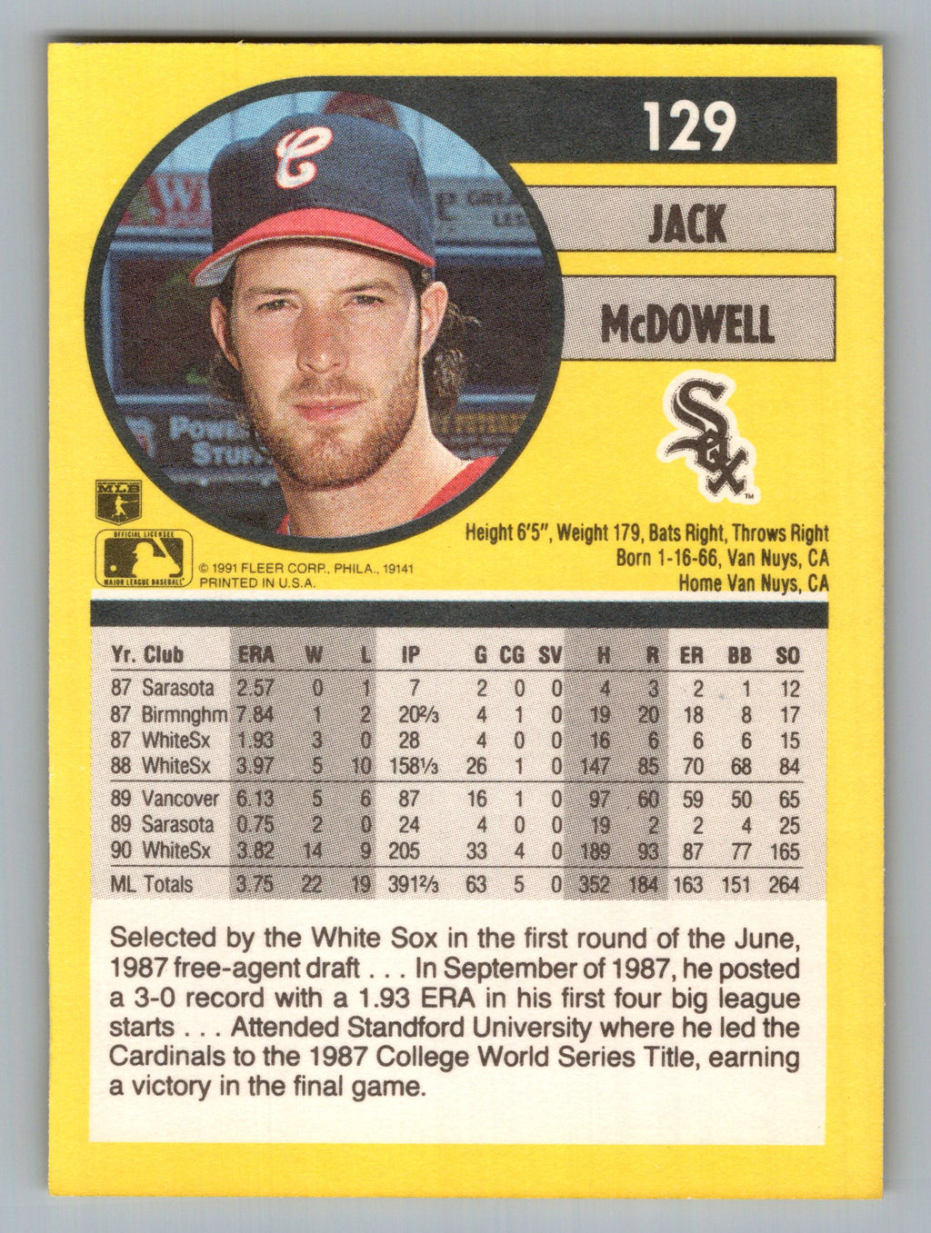 1991 Fleer #129 Jack McDowell