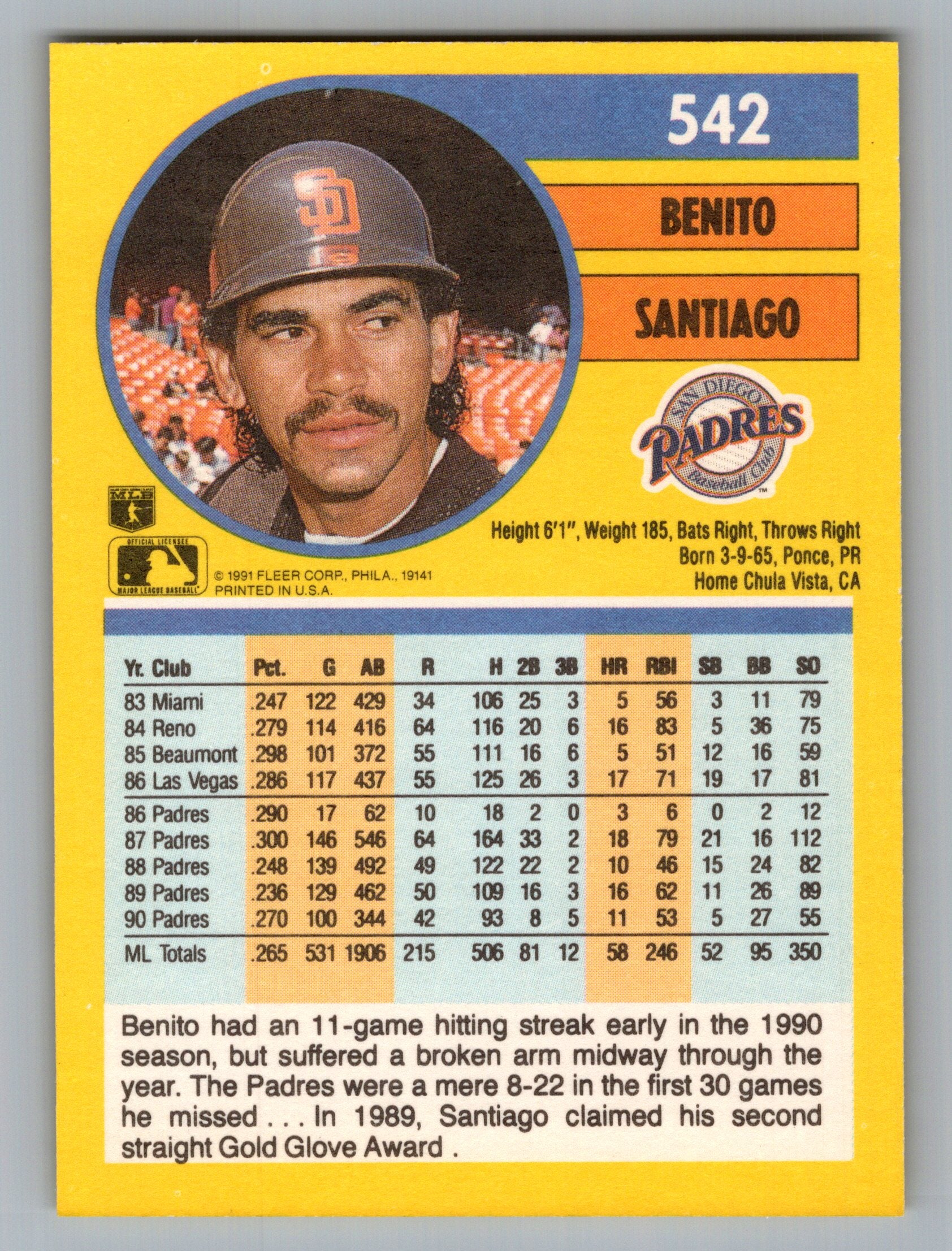 1991 Fleer #542 Benito Santiago