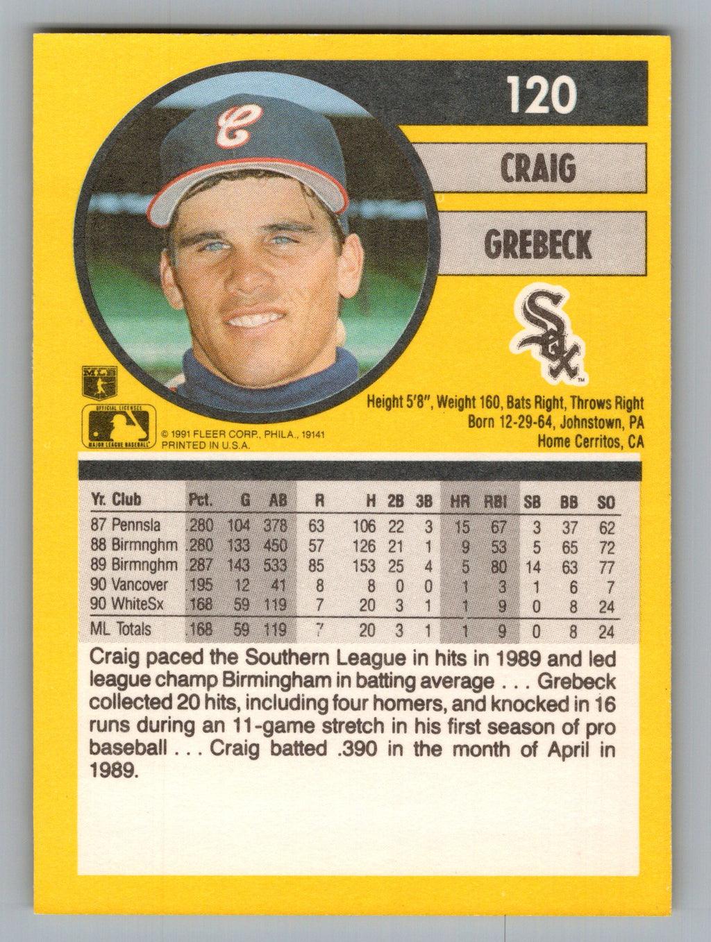 1991 Fleer #120 Craig Grebeck