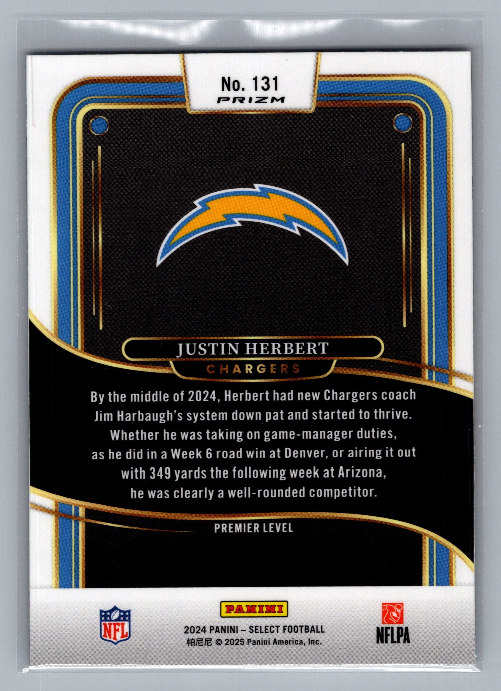 2024 Panini Select #131 Justin Herbert Black & Gold Prizm Shock