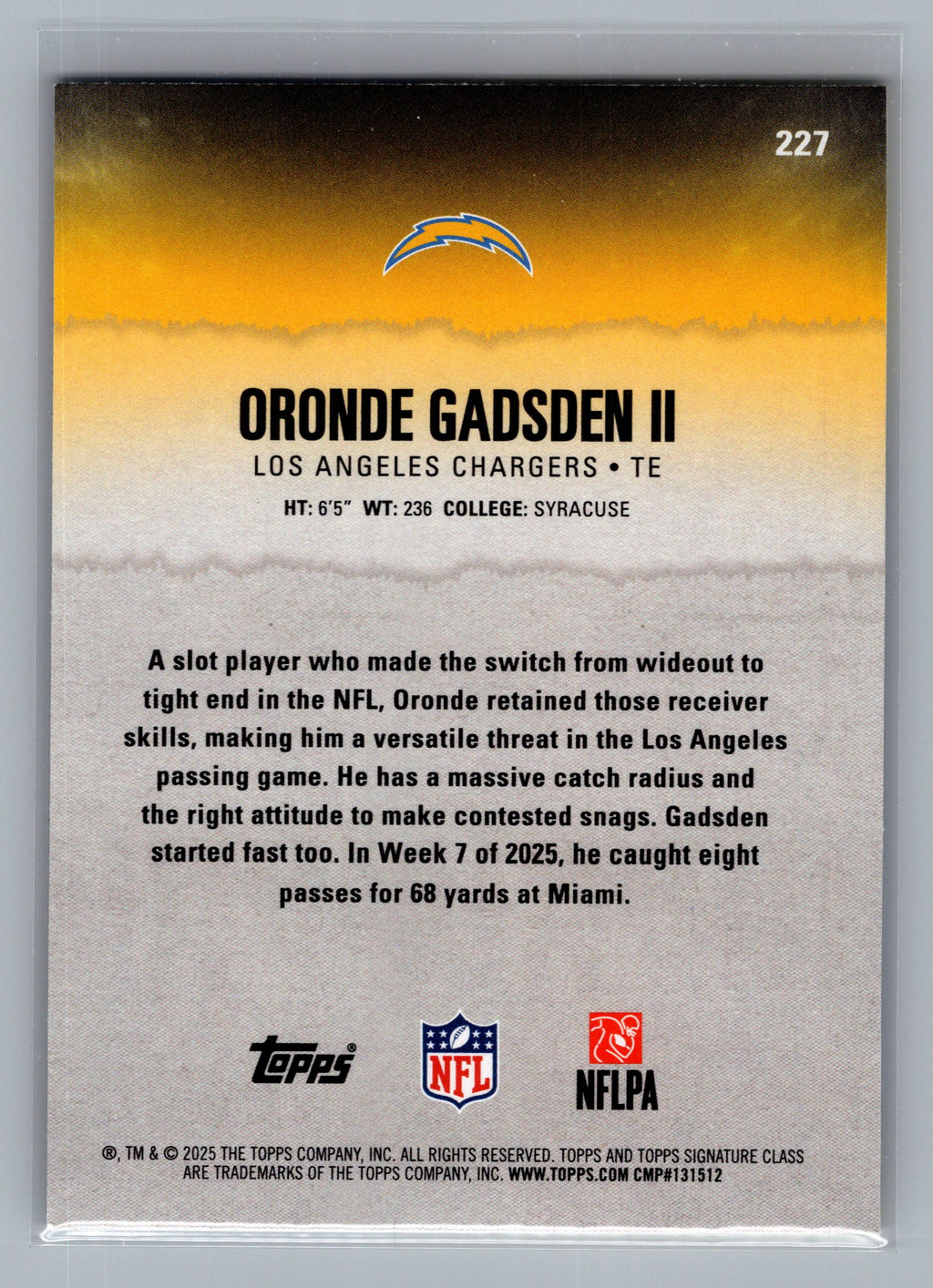 2025 Topps Signature Class #227 Oronde Gadsden II Blue & Yellow