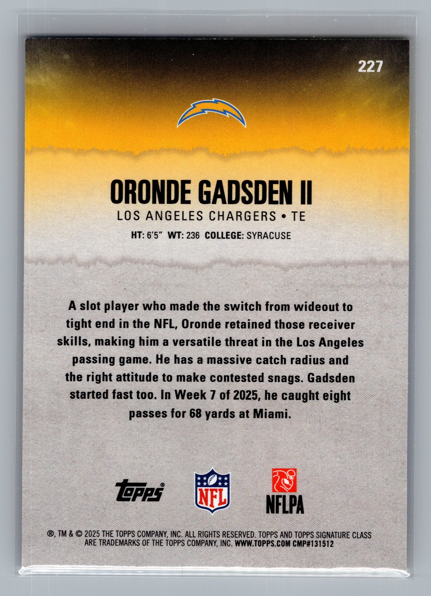 2025 Topps Signature Class #227 Oronde Gadsden II Blue & Yellow
