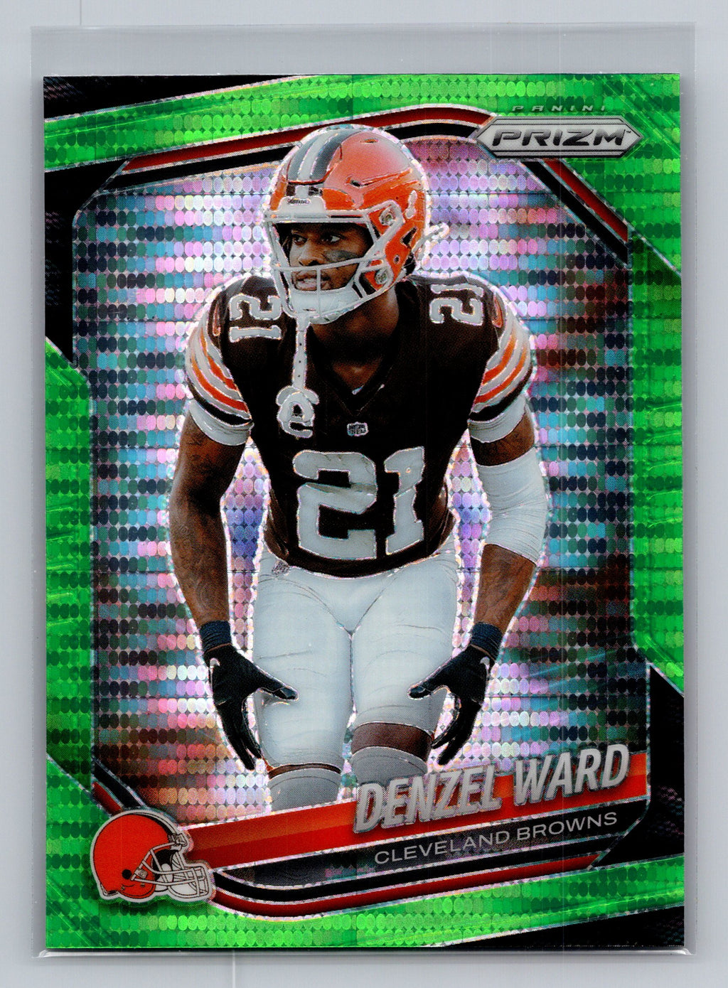 2025 Panini Prizm #90 Denzel Ward Neon Green Pulsar