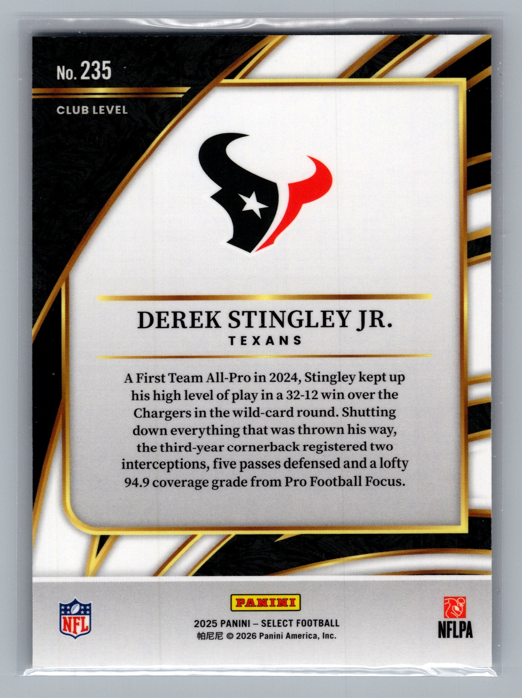 2025 Panini Select #235 Derek Stingley Jr.