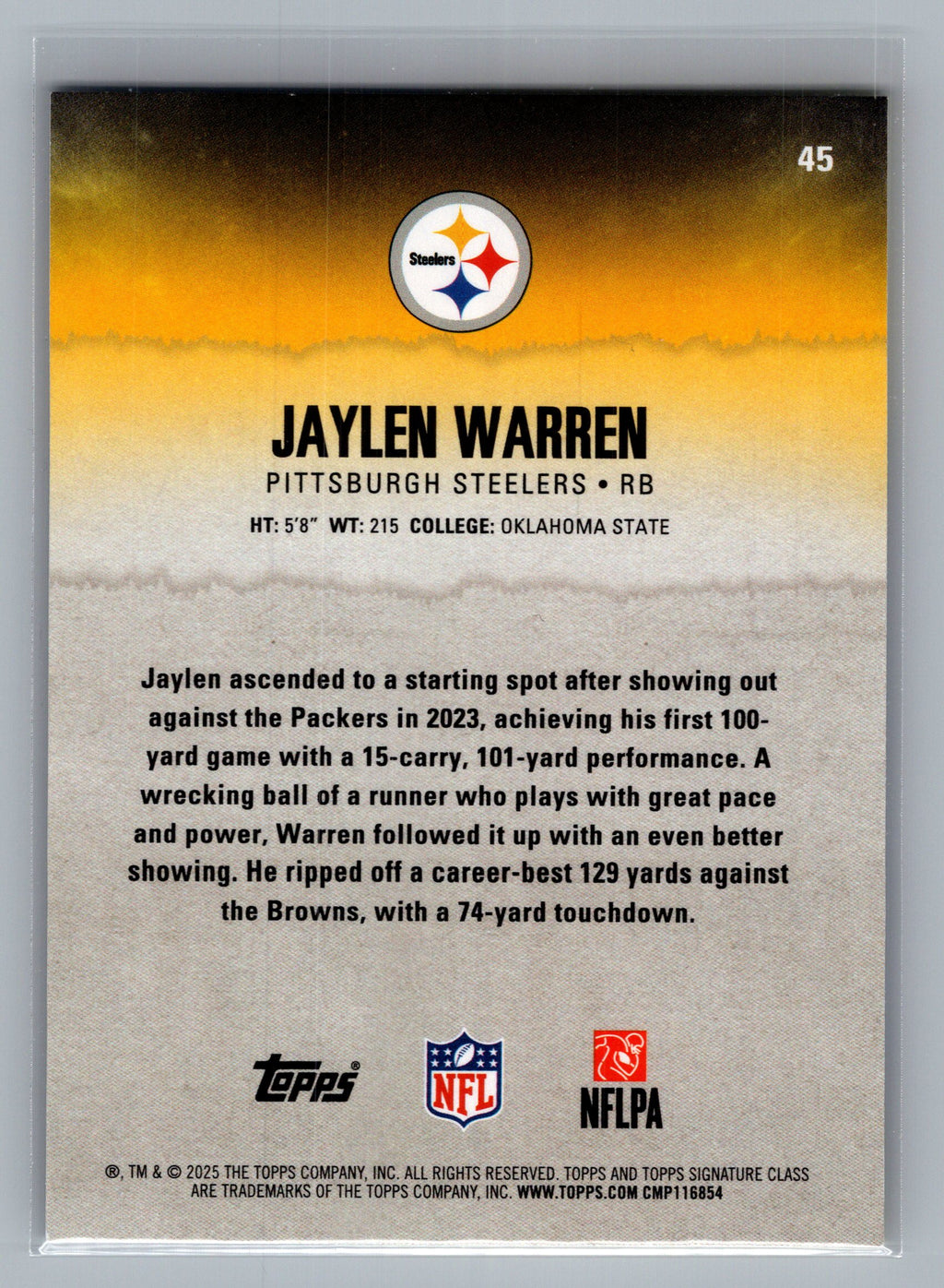 2025 Topps Signature Class #45 Jaylen Warren Blue & Yellow
