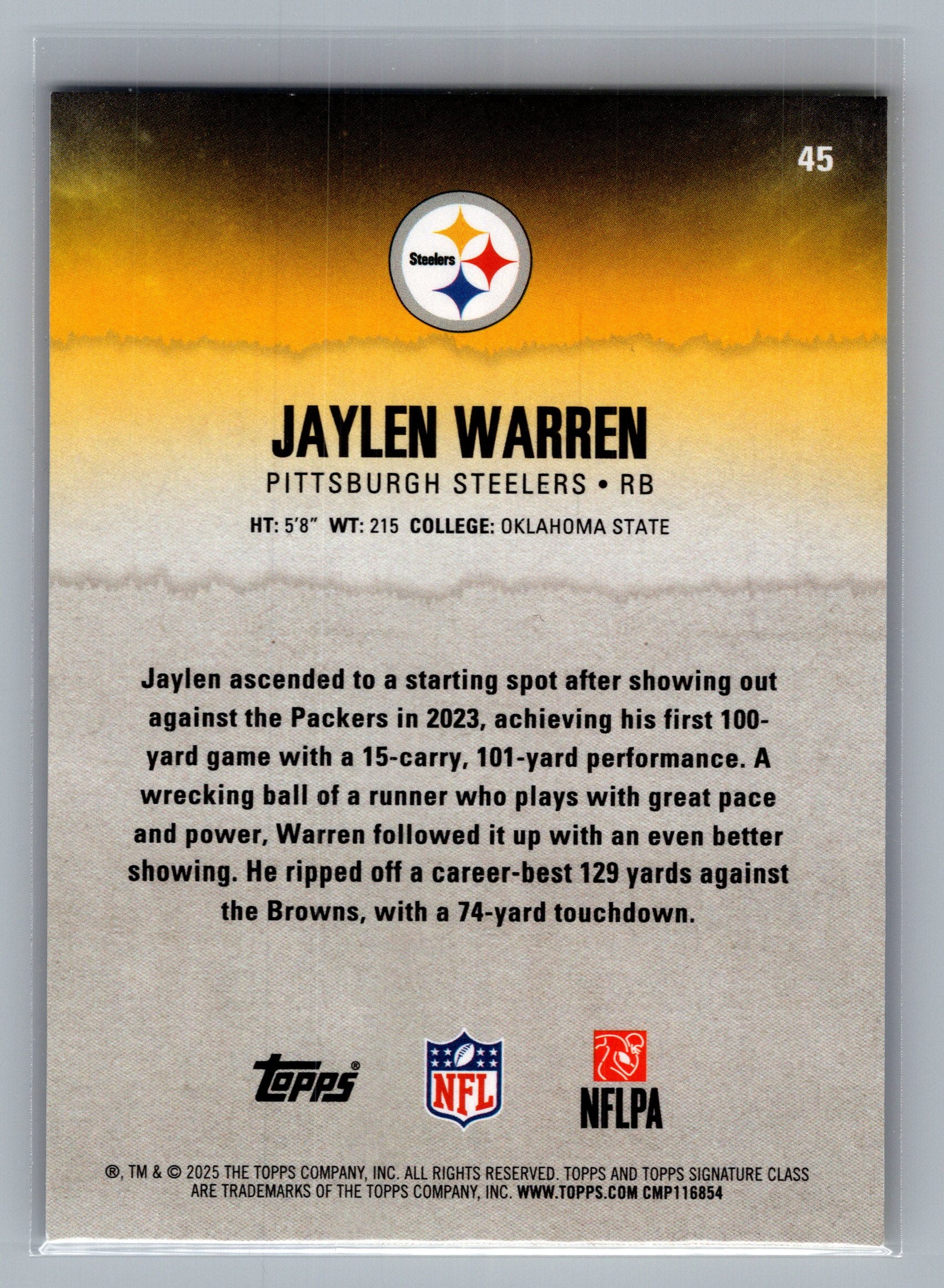 2025 Topps Signature Class #45 Jaylen Warren Blue & Yellow