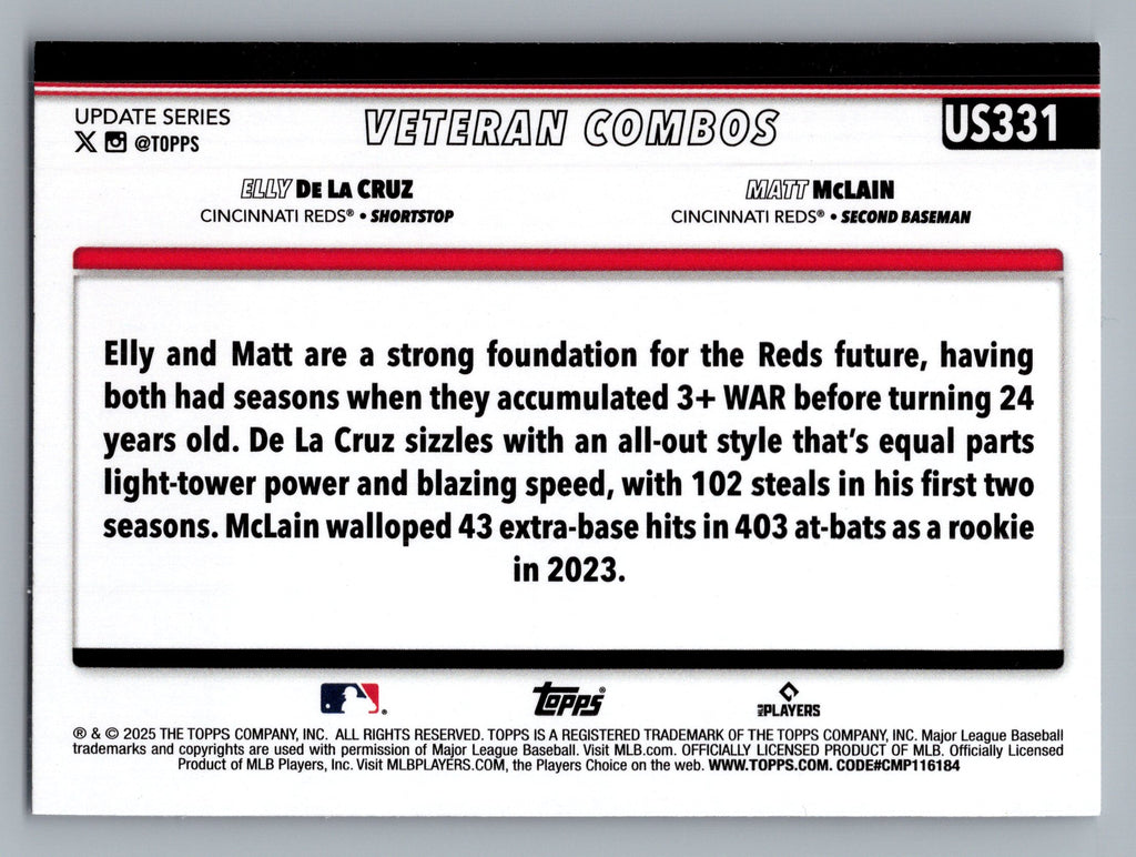2025 Topps Update #US331 Red-Hot Risers (Elly De La Cruz / Matt McLain)