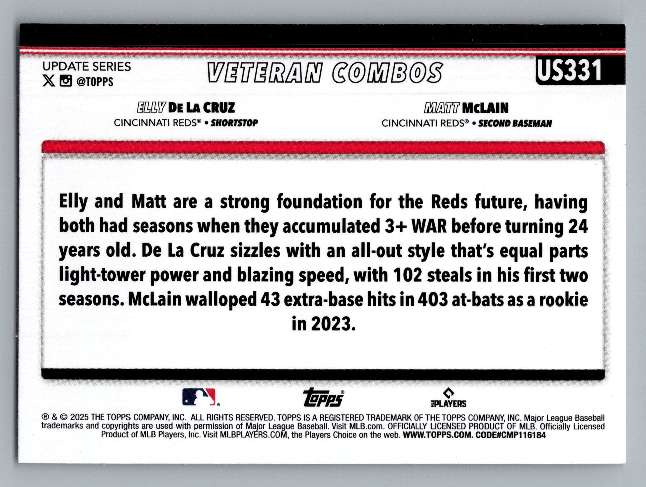 2025 Topps Update #US331 Red-Hot Risers (Elly De La Cruz / Matt McLain)