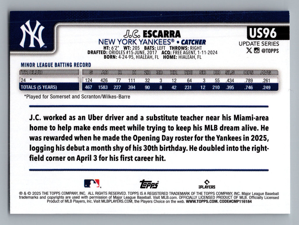 2025 Topps Update #US96 J.C. Escarra