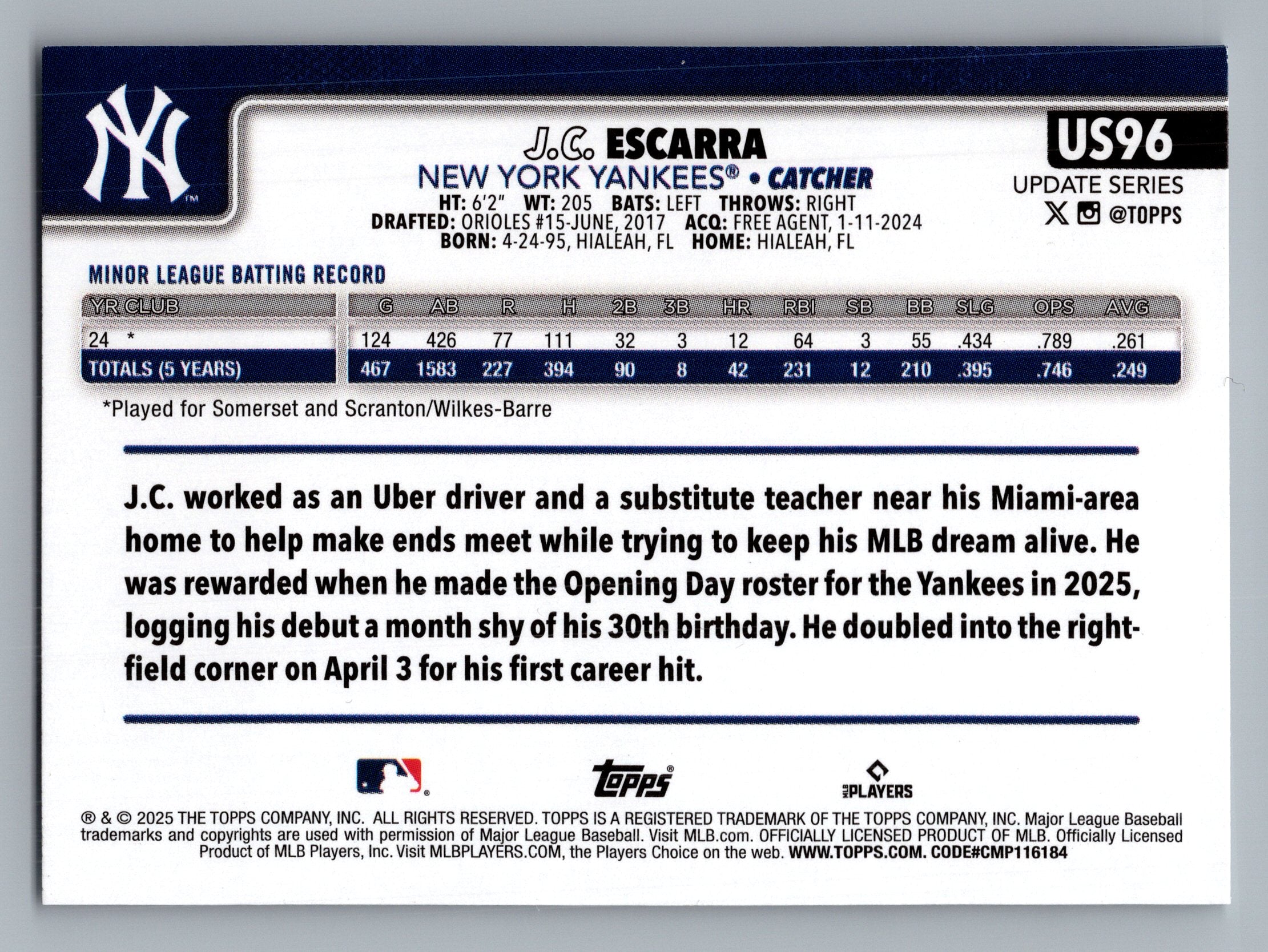2025 Topps Update #US96 J.C. Escarra
