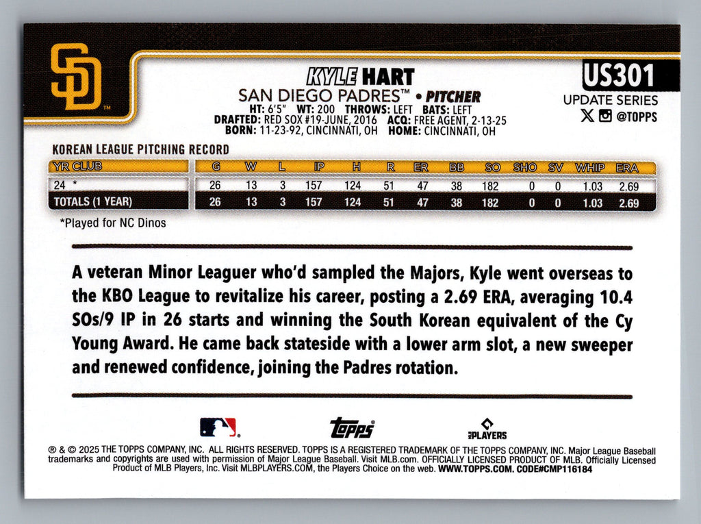 2025 Topps Update #US301 Kyle Hart
