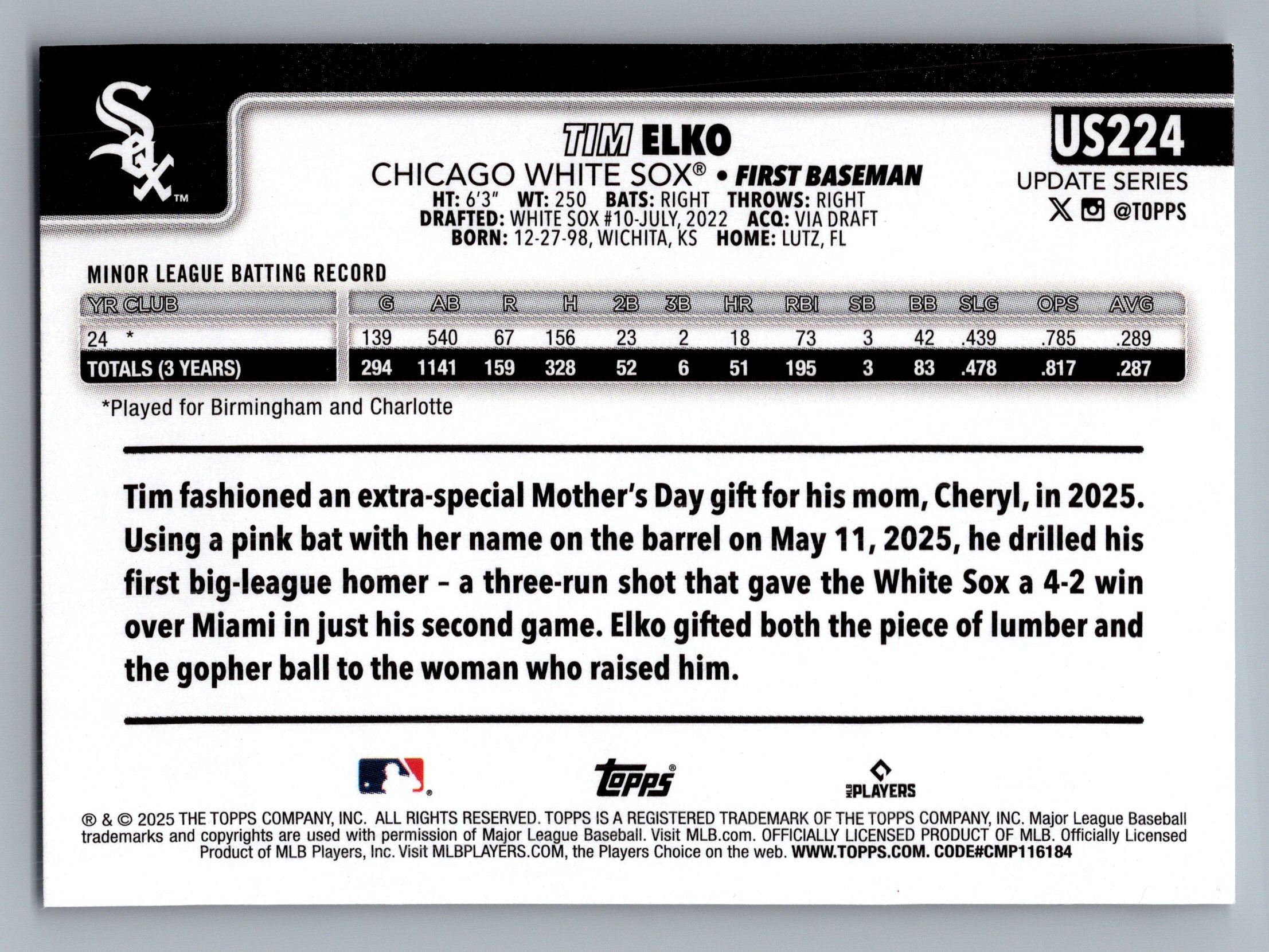 2025 Topps Update #US224 Tim Elko