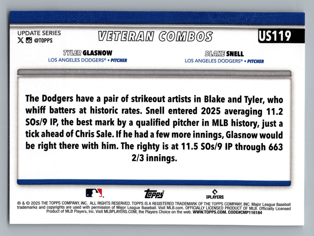 2025 Topps Update #US119 Let 'Em Eat! (Blake Snell / Tyler Glasnow)