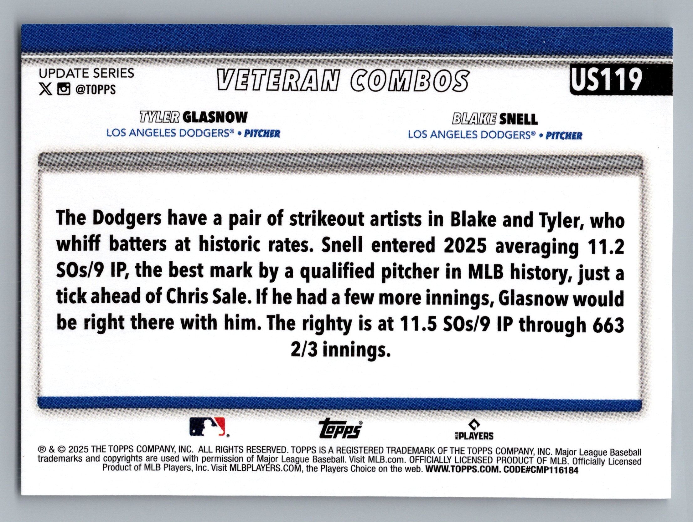 2025 Topps Update #US119 Let 'Em Eat! (Blake Snell / Tyler Glasnow)