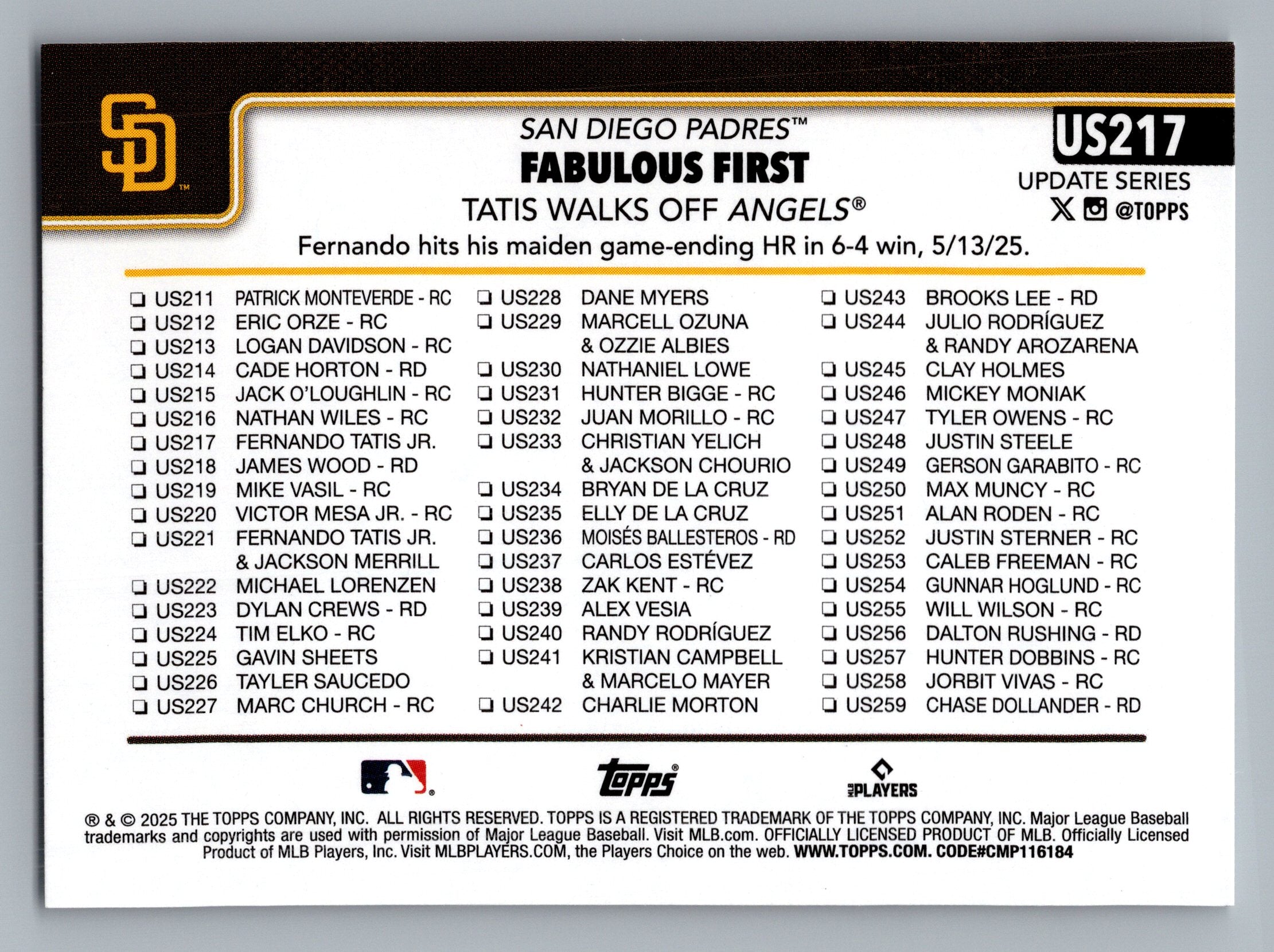 2025 Topps Update #US217 Fabulous First
