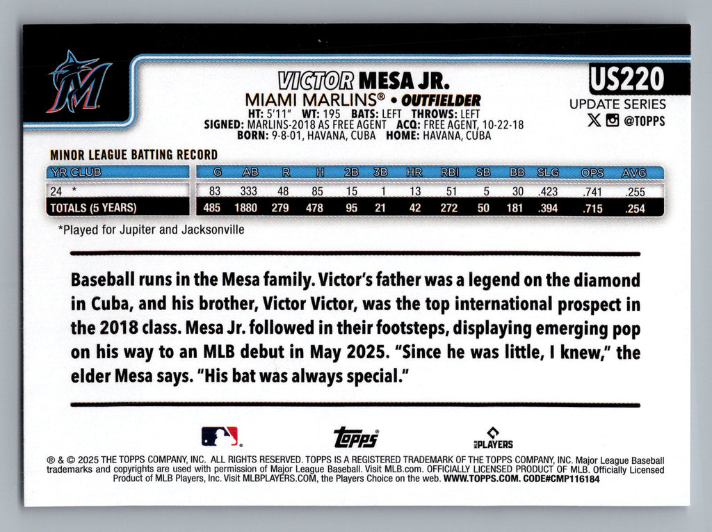 2025 Topps Update #US220 Victor Mesa Jr.